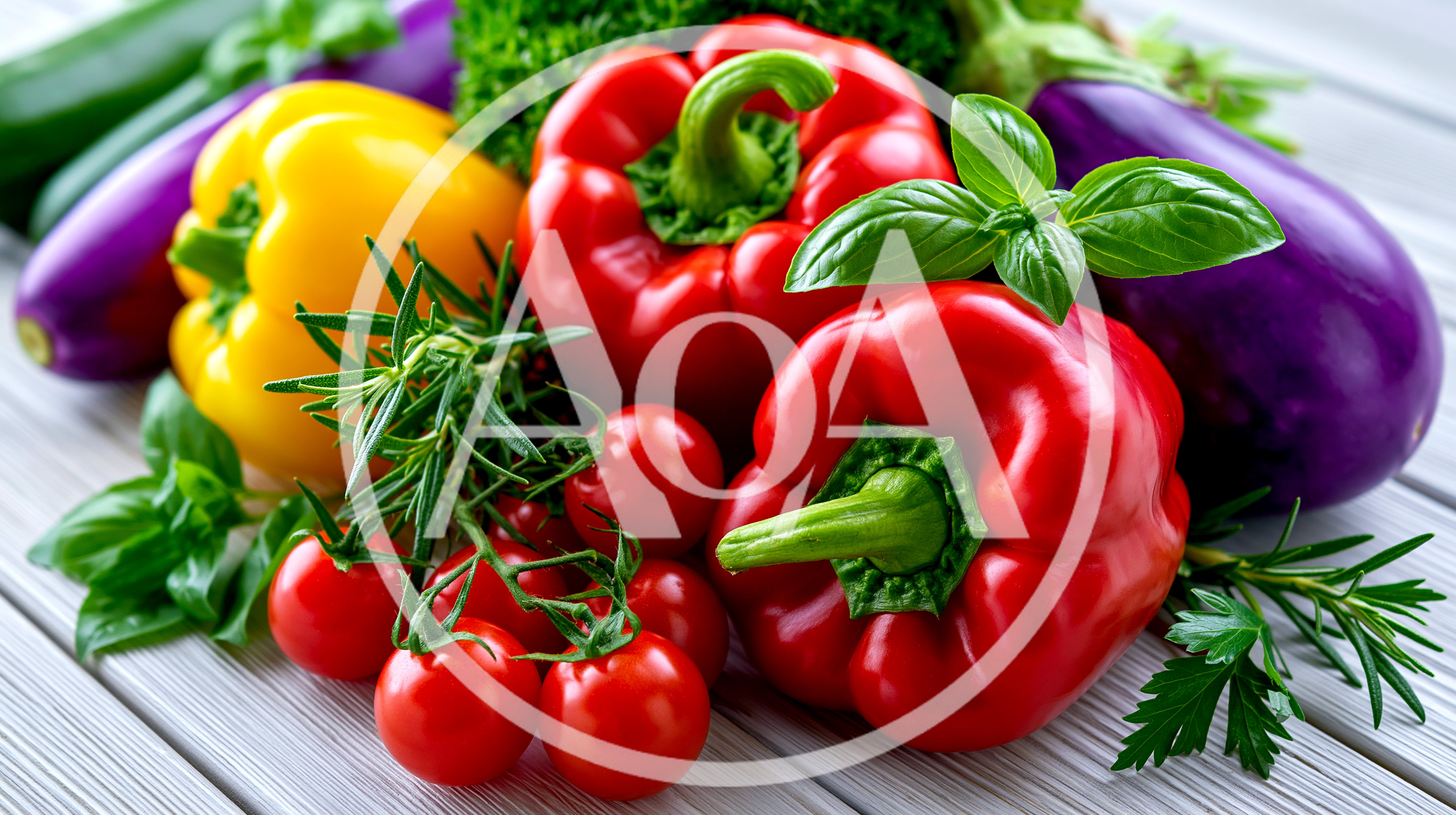 Fresh Vegetables and Herbs on Wooden Surface