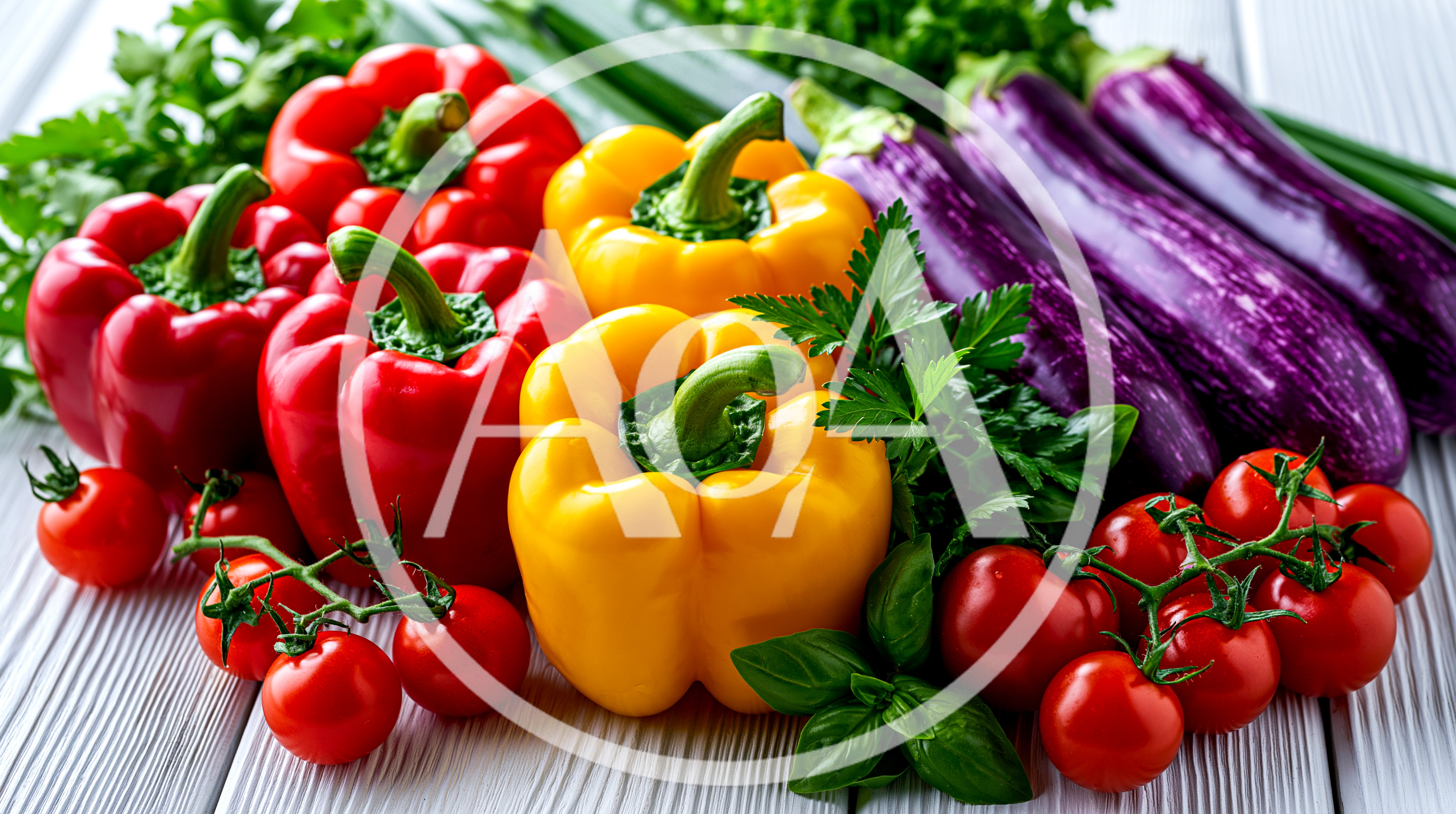 Fresh Assorted Vegetables On A White Wooden Table