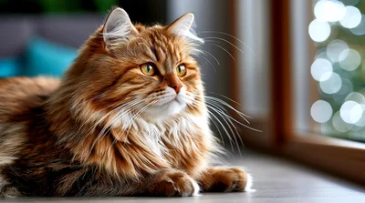 Fluffy Ginger Cat Resting Near A Window