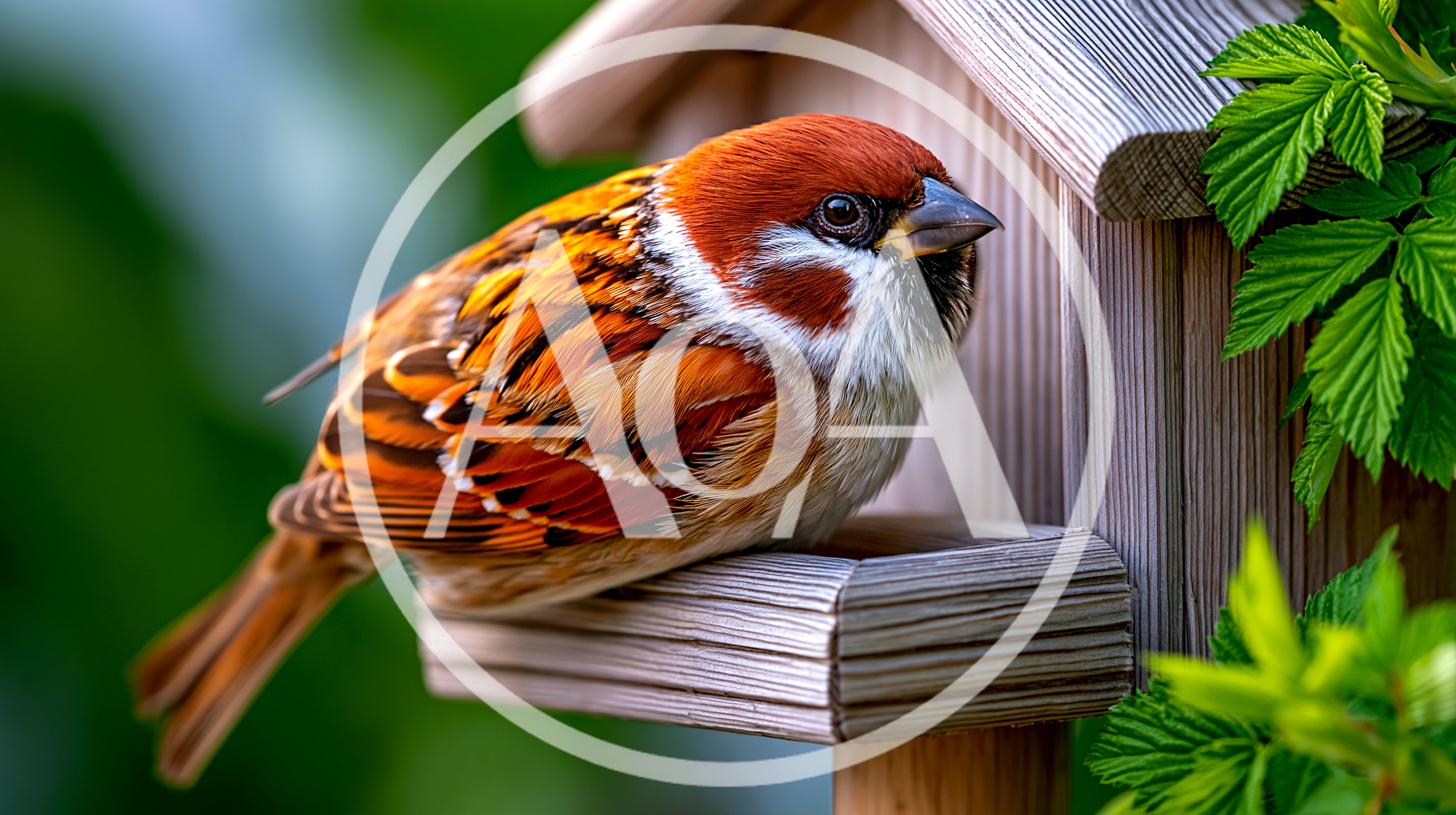 Eurasian Tree Sparrow Perched On A Wooden Birdhouse