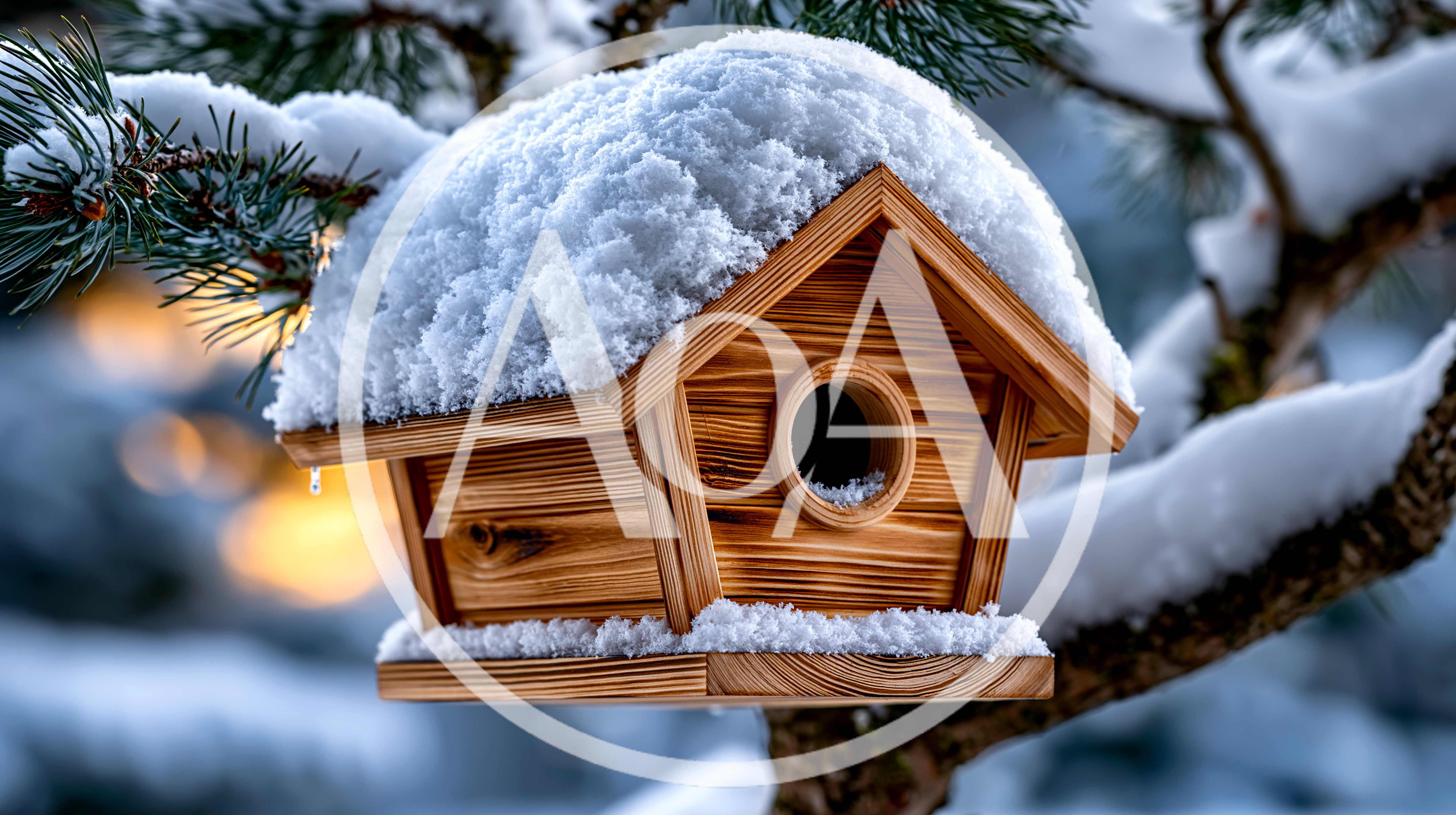Wooden Birdhouse Covered In Fresh Winter Snow