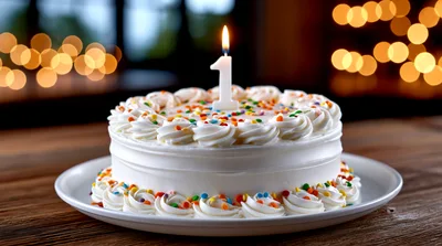 First Birthday Cake With Single Lit Candle