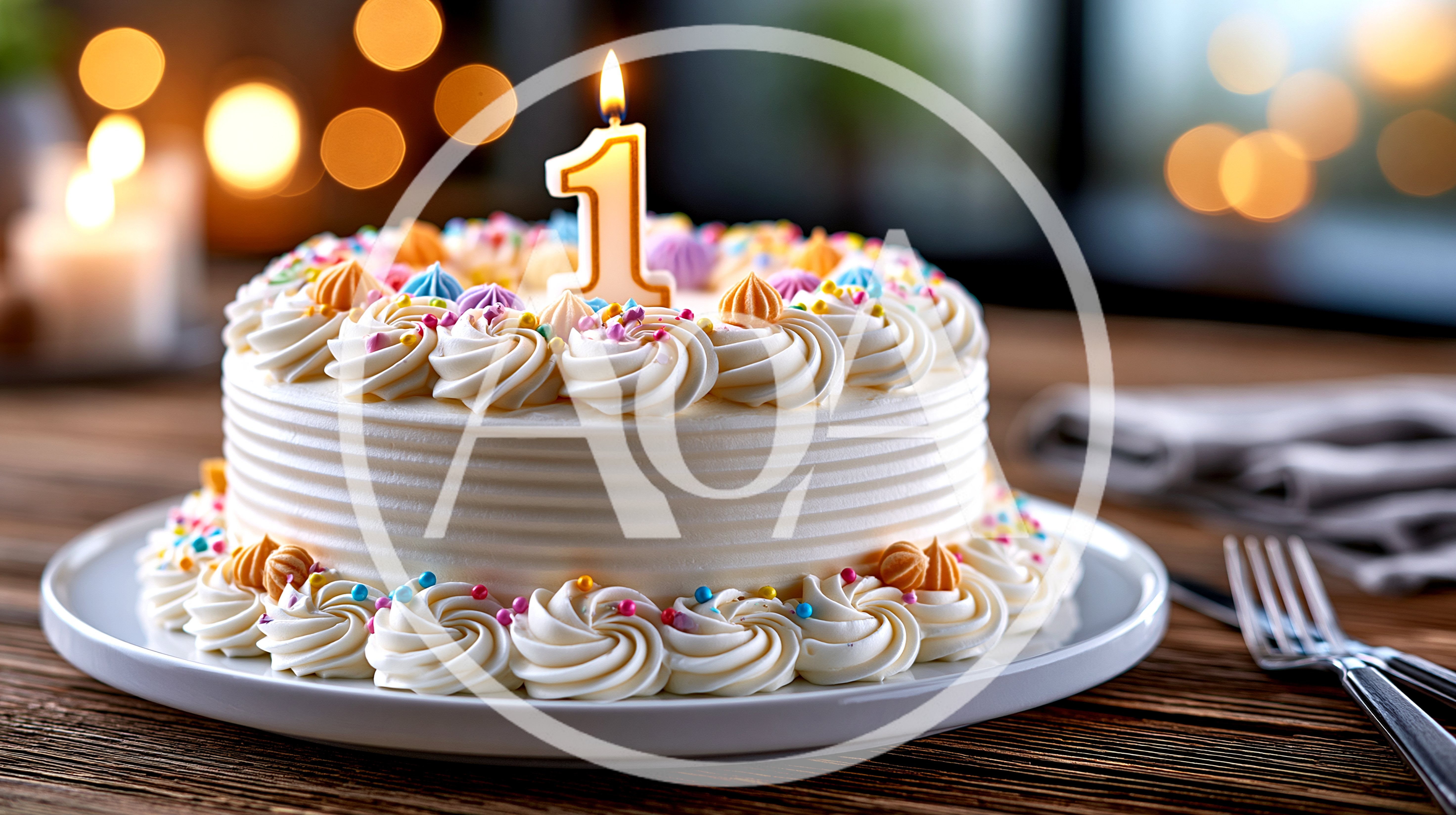 First Birthday Cake With Lit Candle