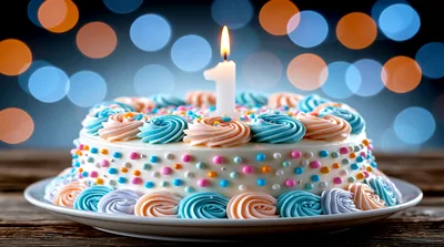 First Birthday Cake With Lit Candle