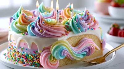 Pastel Rainbow Frosted Birthday Cake With Sprinkles