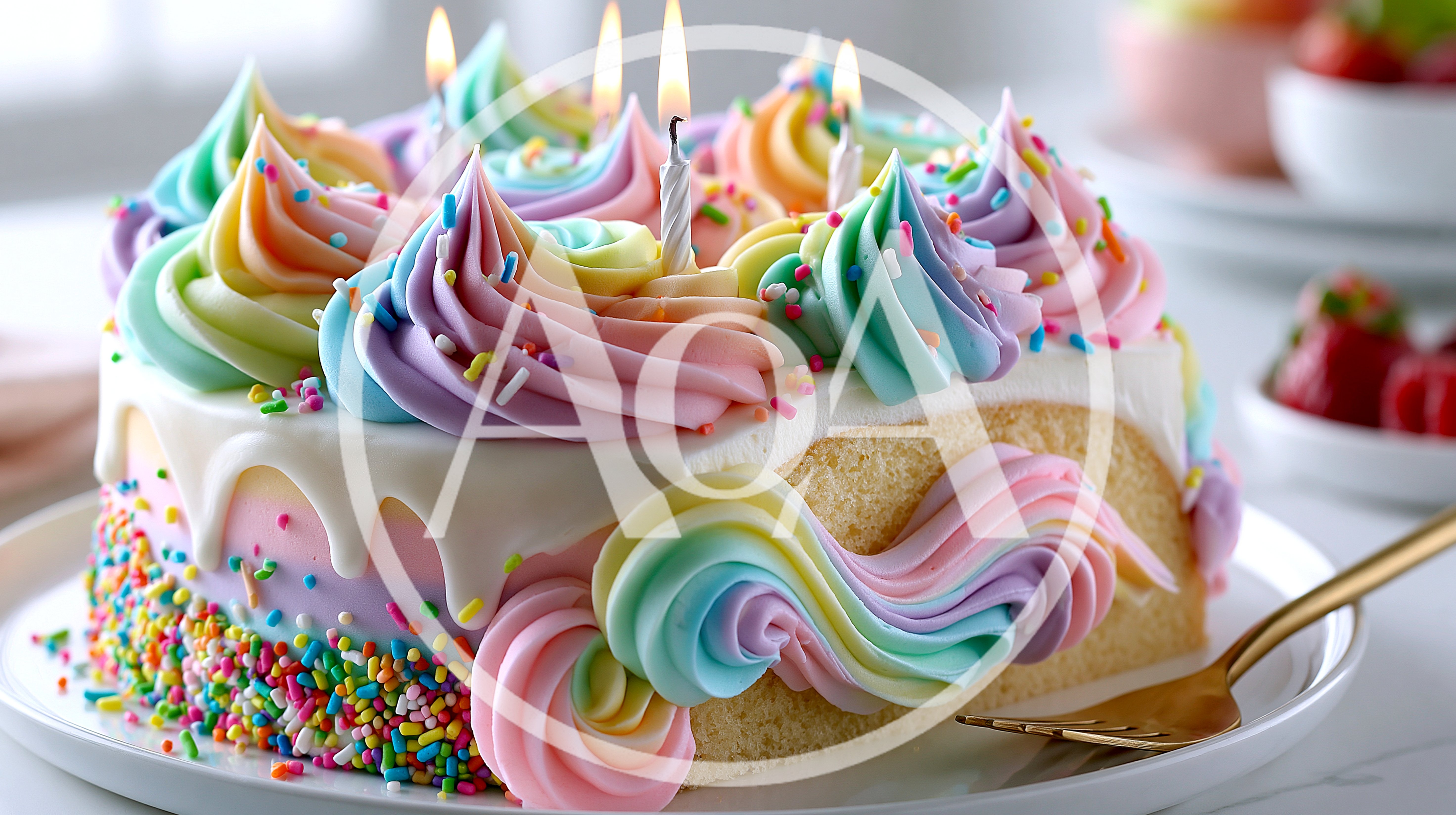 Pastel Rainbow Frosted Birthday Cake With Sprinkles