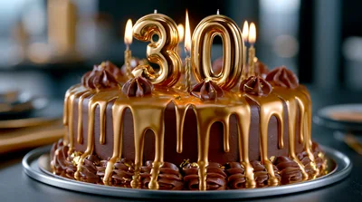 Chocolate Birthday Cake With Gold Drip And Candles