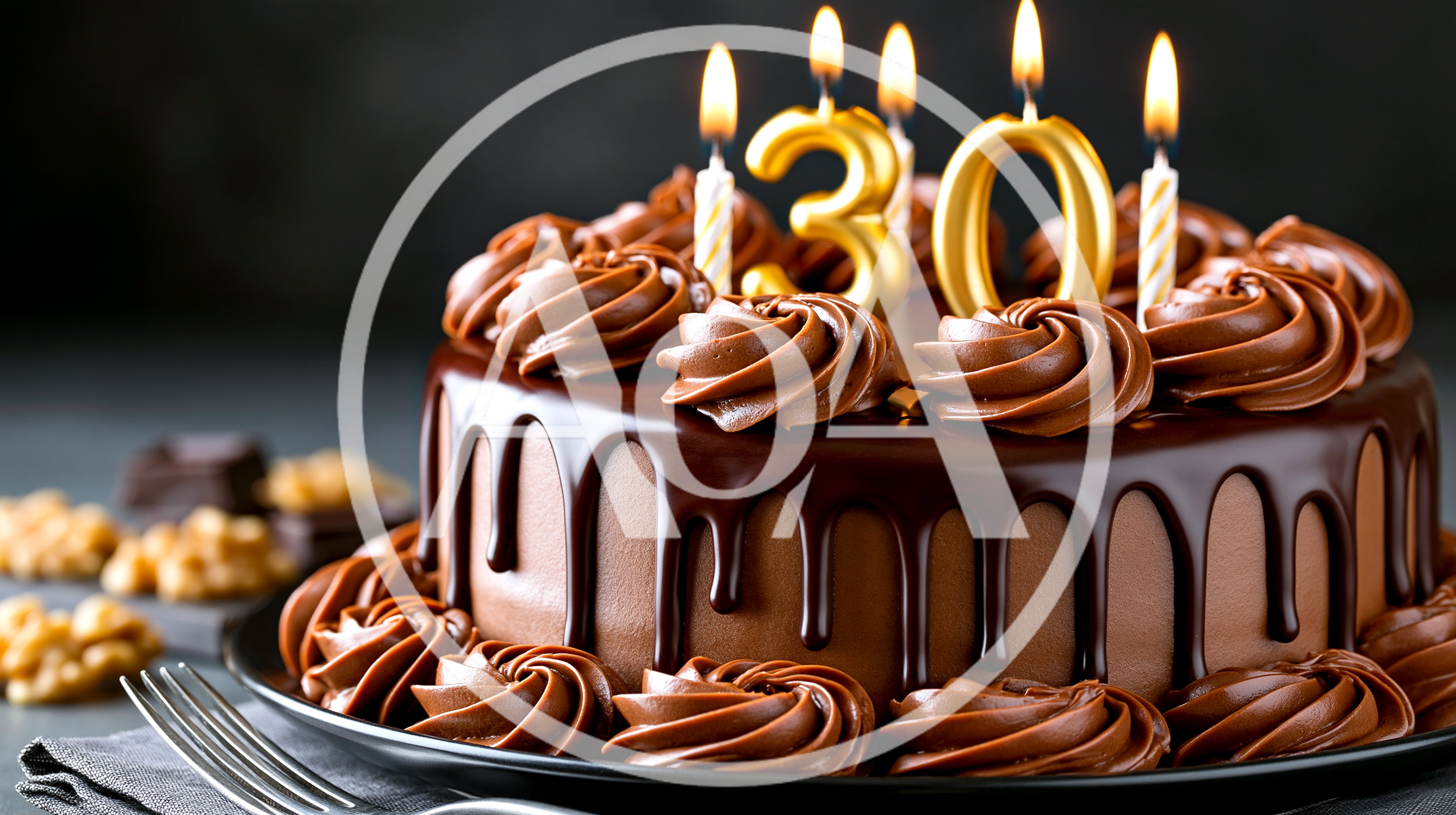 Chocolate Birthday Cake With Number Thirty Candles