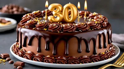 Chocolate Birthday Cake With Number Thirty Candles