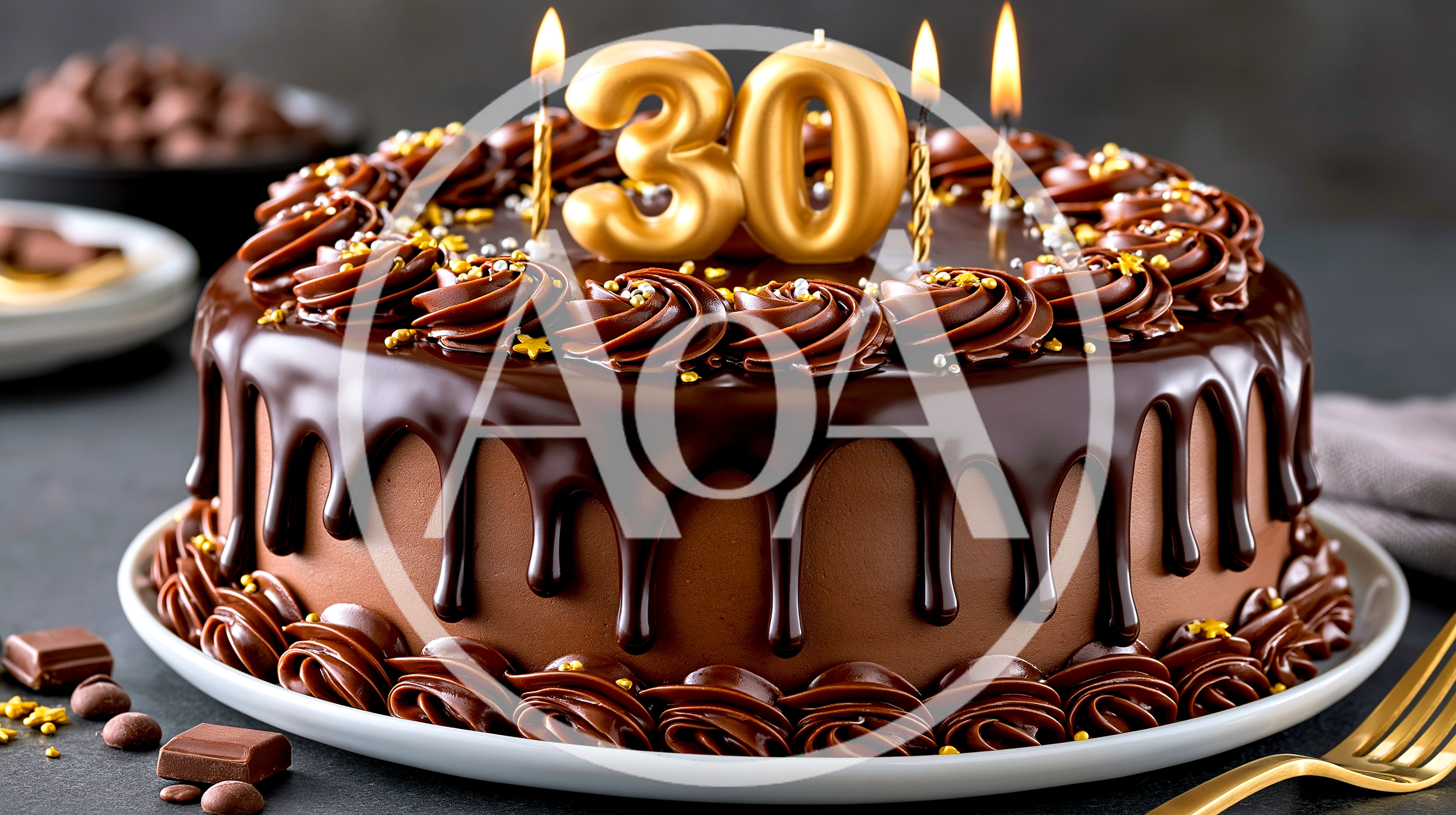 Chocolate Birthday Cake With Number Thirty Candles
