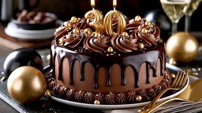 Chocolate Birthday Cake With Number Thirty Candles