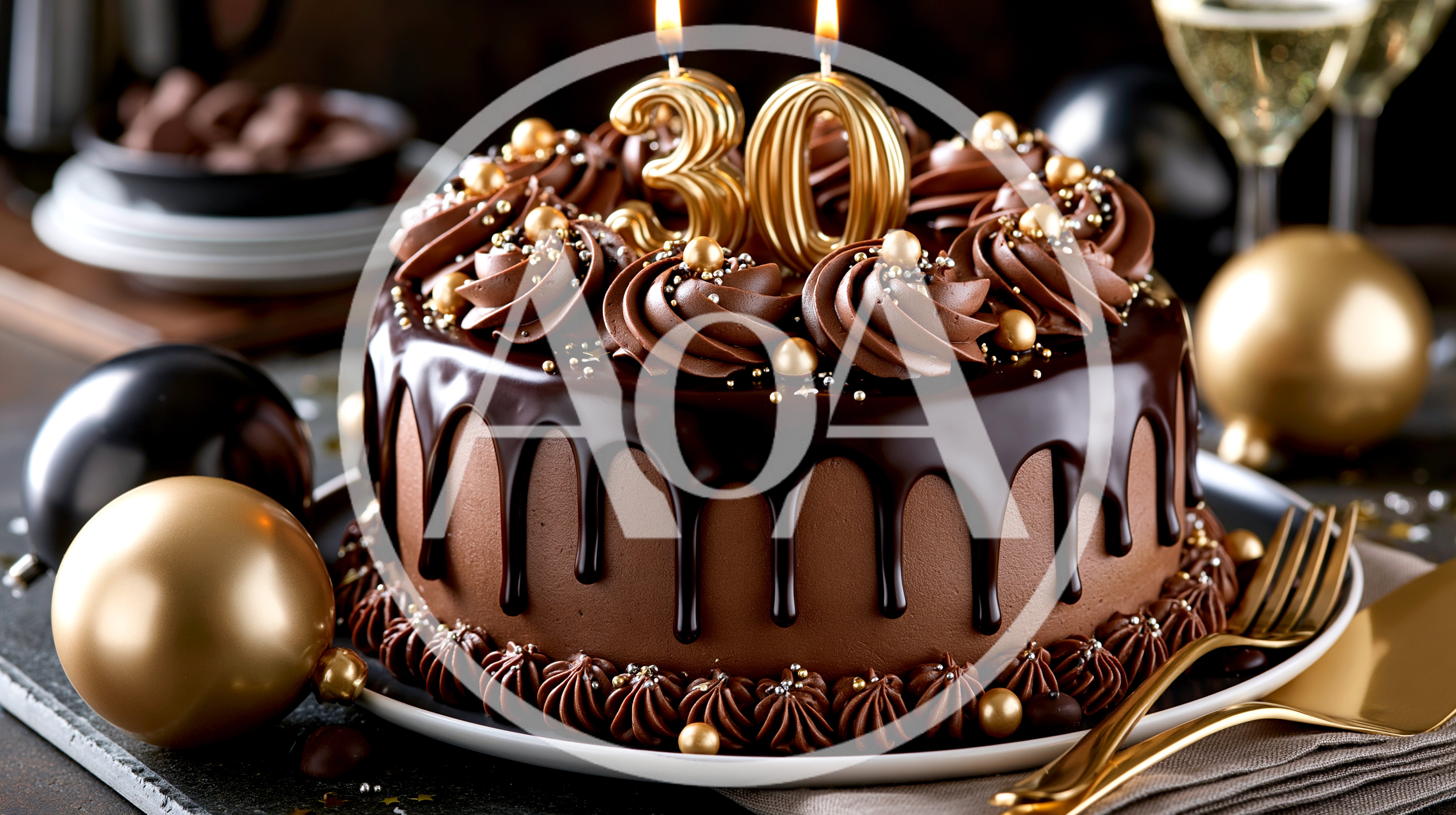 Chocolate Birthday Cake With Number Thirty Candles