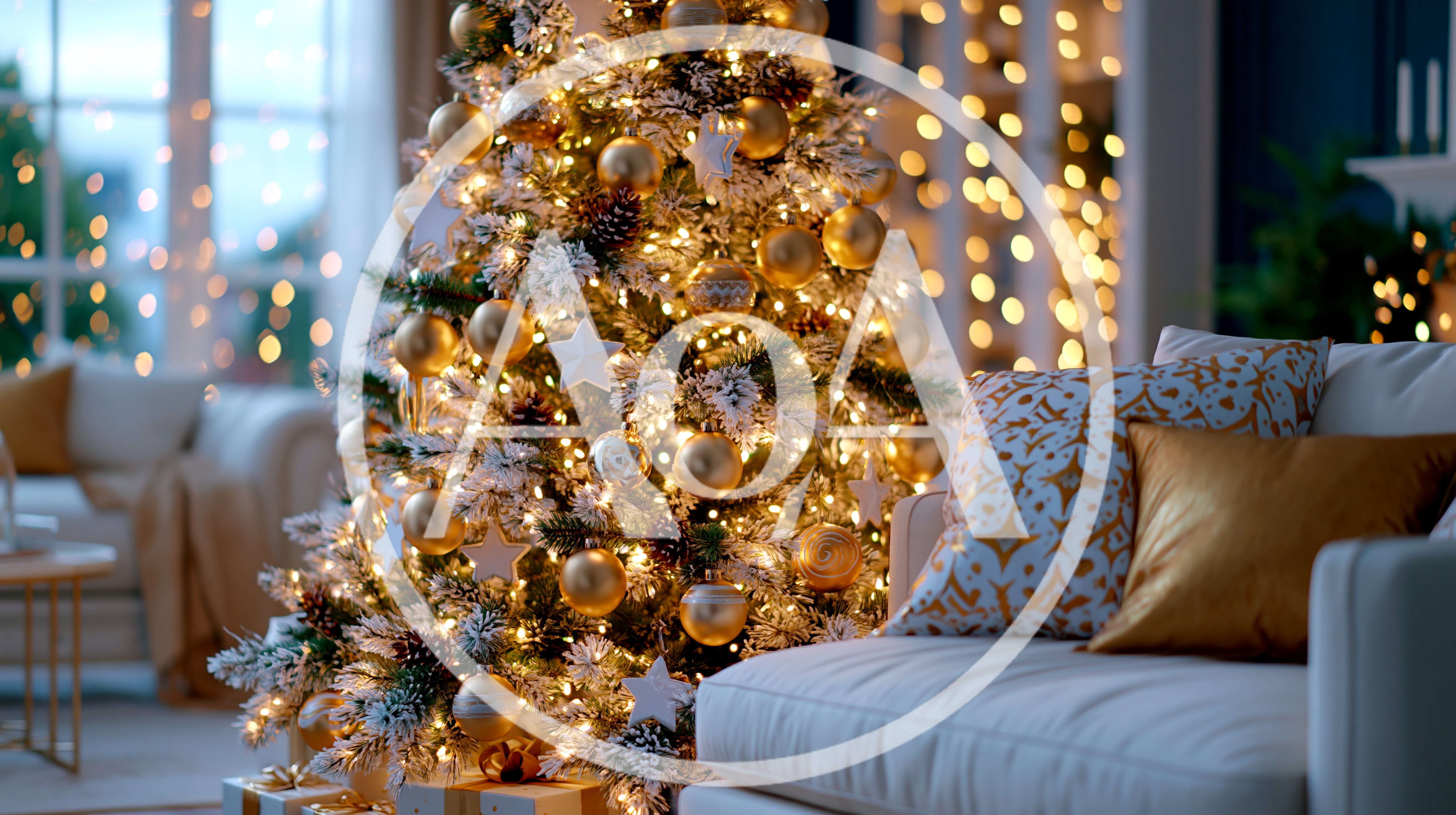 Decorated Christmas Tree In A Cozy Living Room