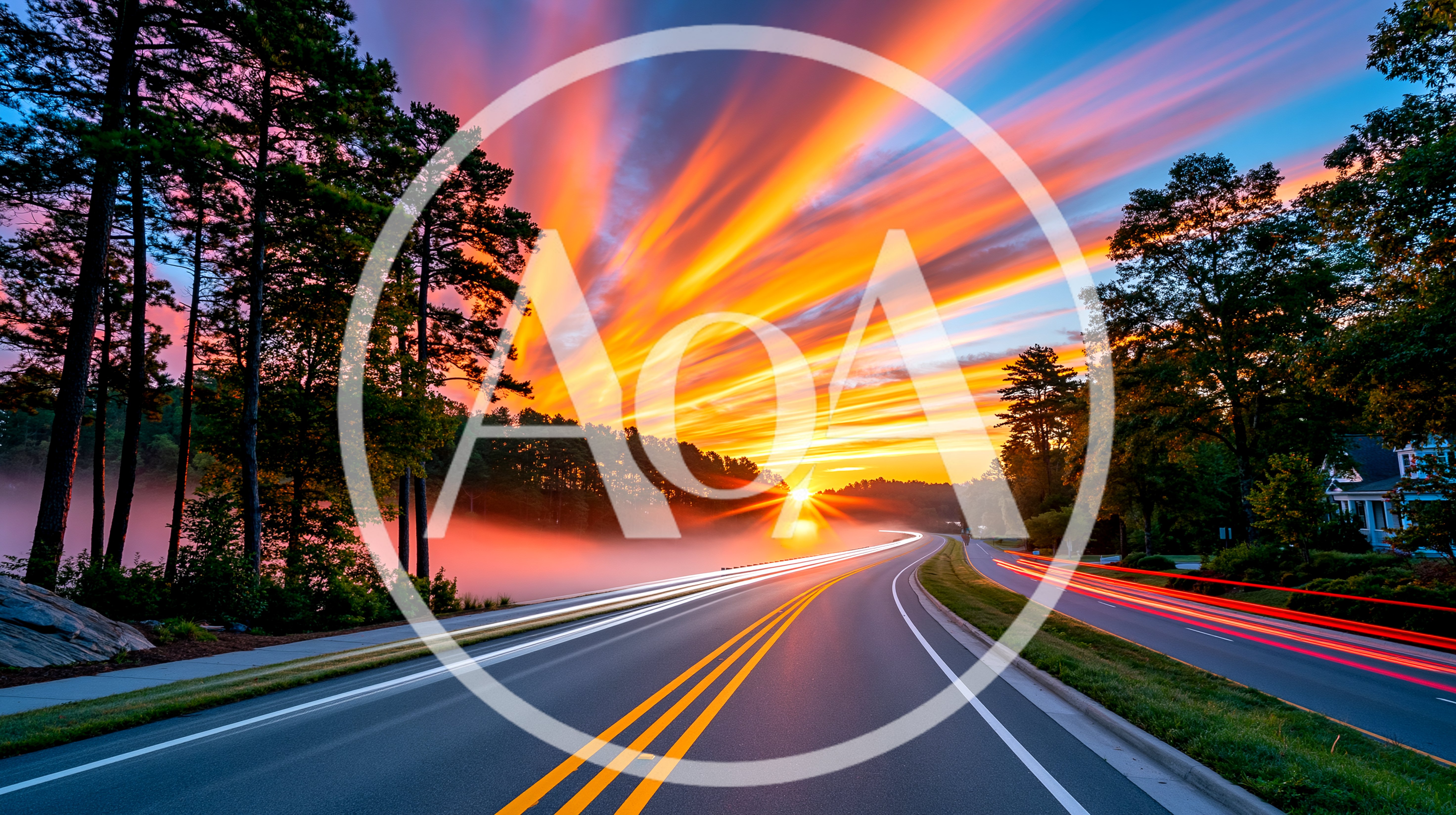 Scenic Roadway At Sunset With Vibrant Sky