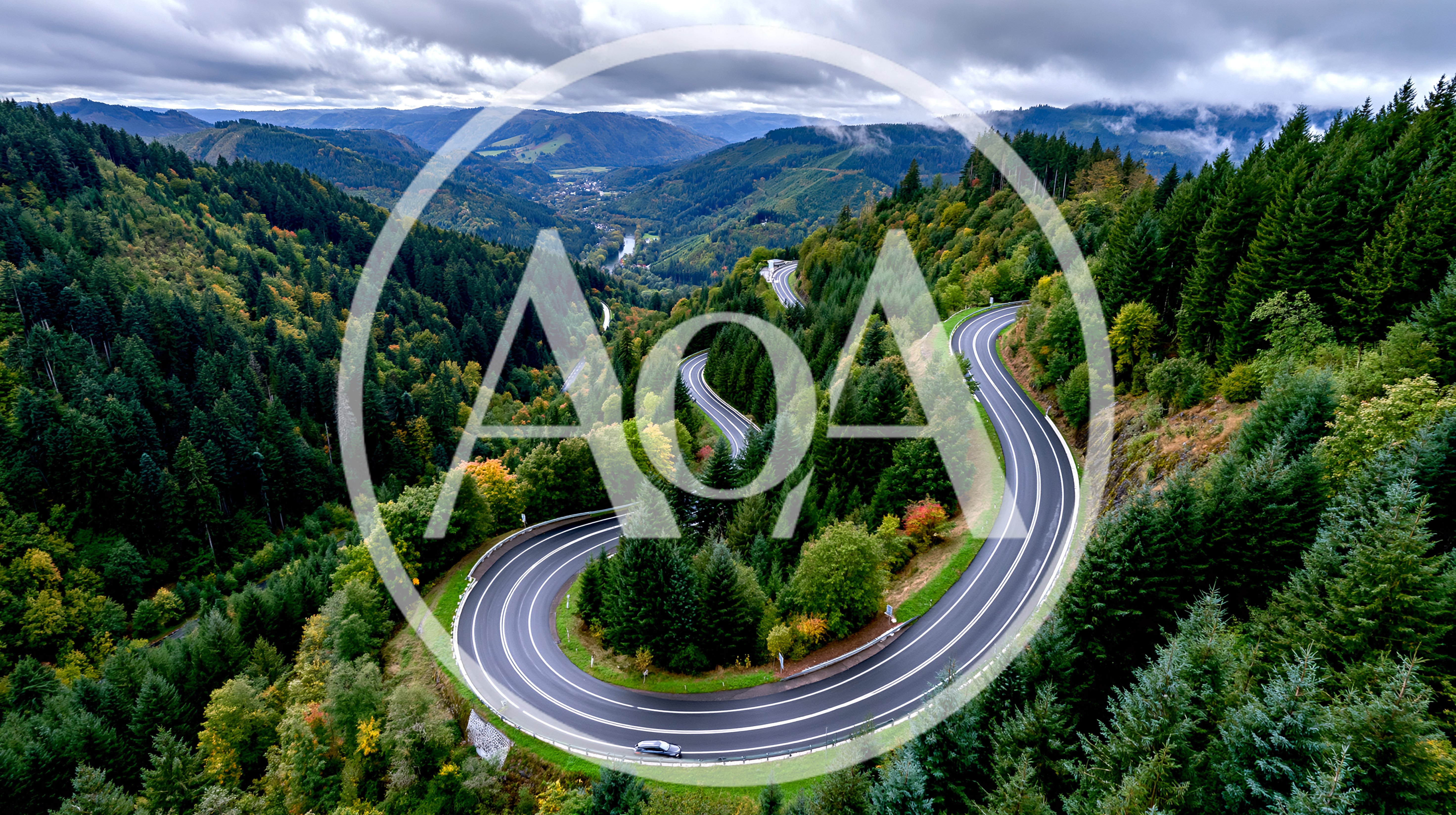 Aerial View Of A Winding Mountain Road