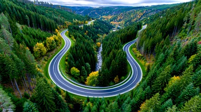Aerial View Of A Winding Mountain Road