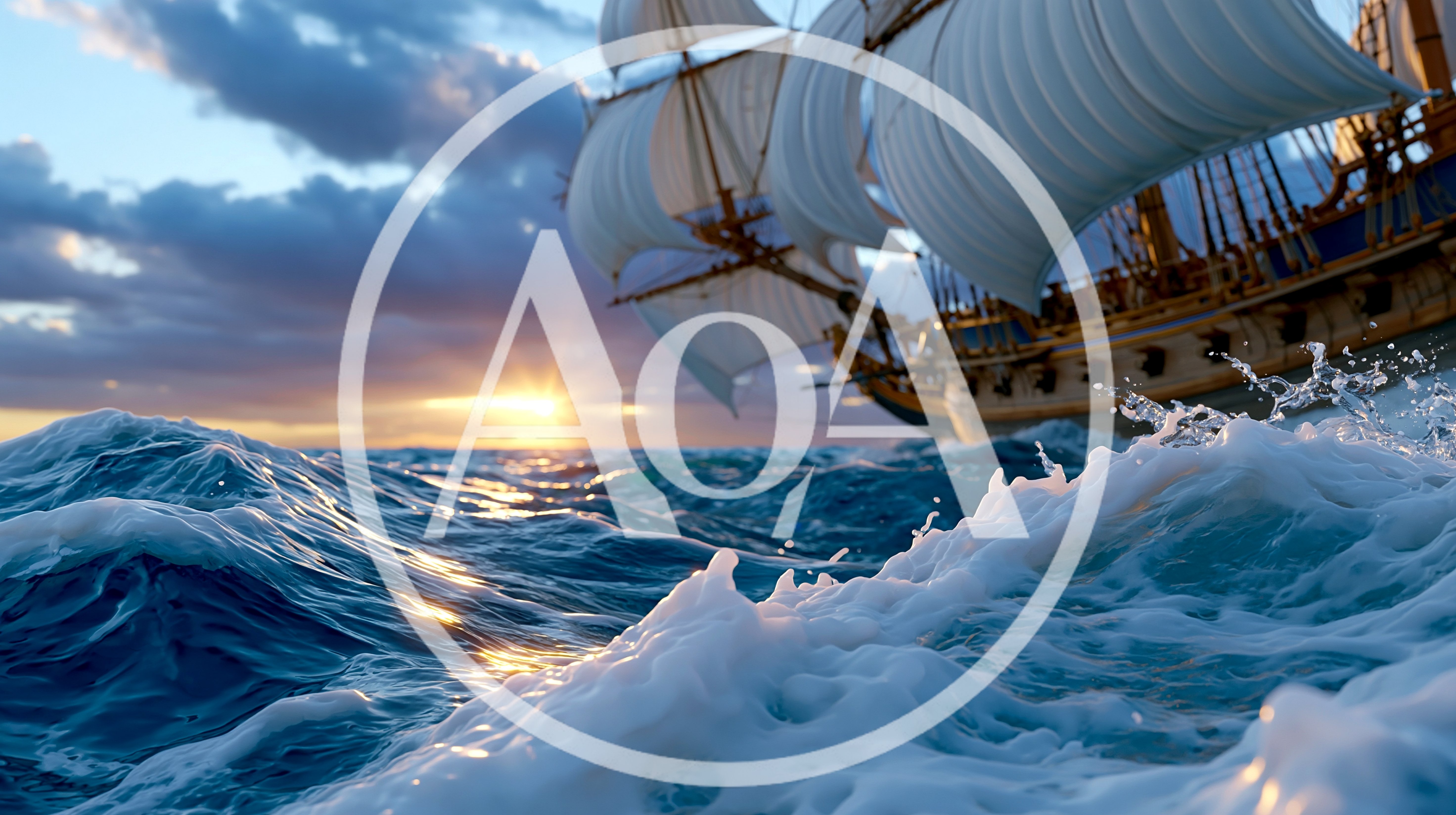 Tall Ship Sailing Through Rough Ocean Waves At Sunset