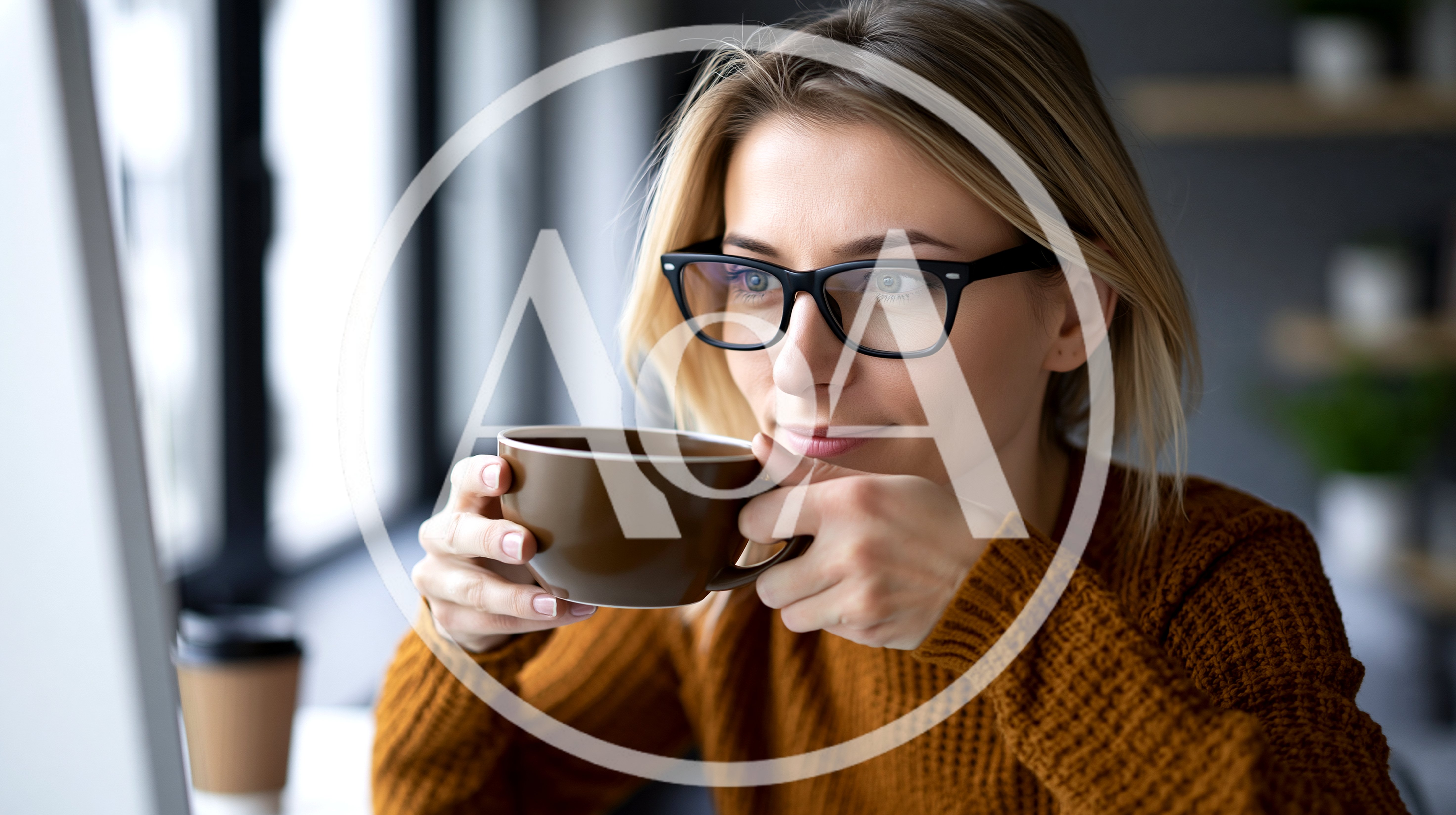 Young Woman Drinking Coffee While Working At Computer