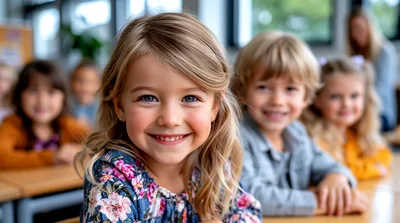 Happy Young Students Sitting In A Classroom