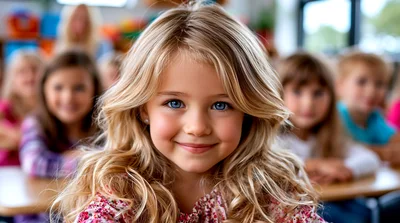 Young Girl Smiling In A Classroom Setting