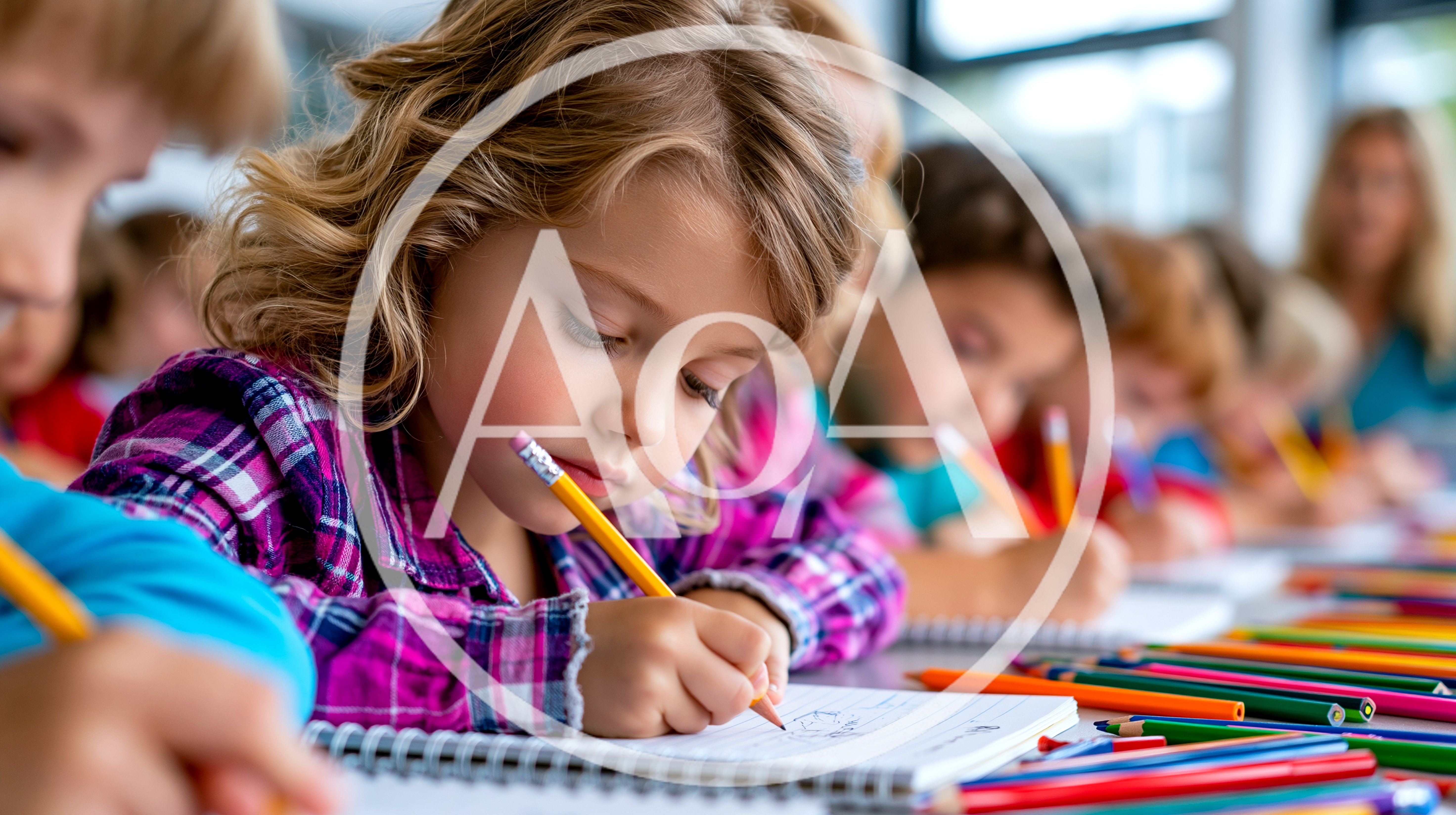Young Girl Drawing In A Classroom Setting
