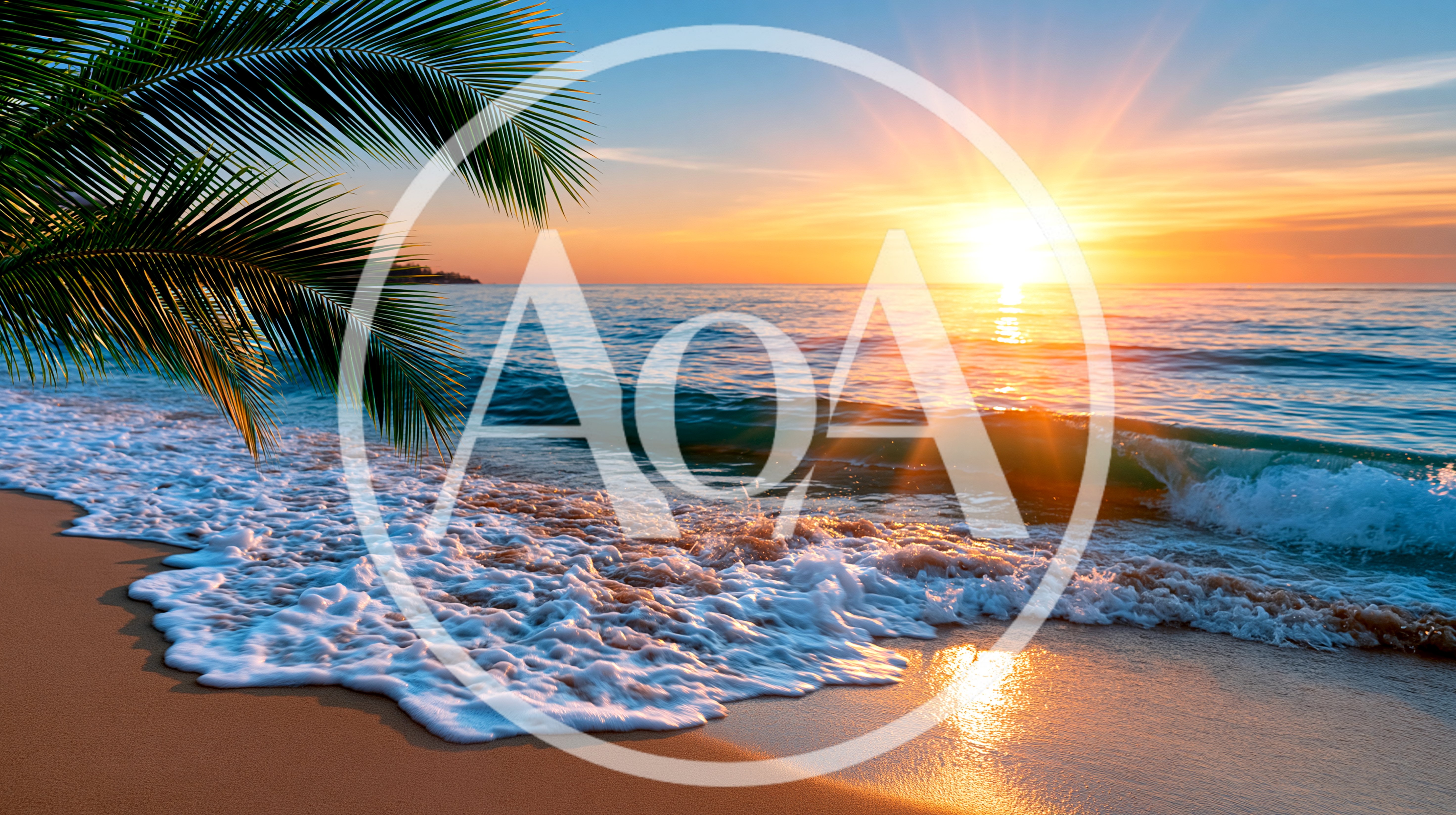 Tropical Beach Sunset With Palm Fronds