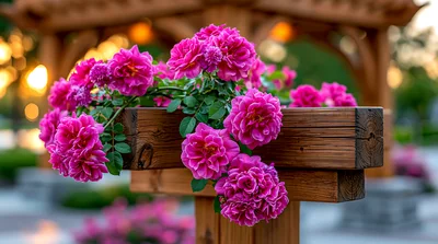 Vibrant Pink Roses Blooming On A Wooden Garden Trellis