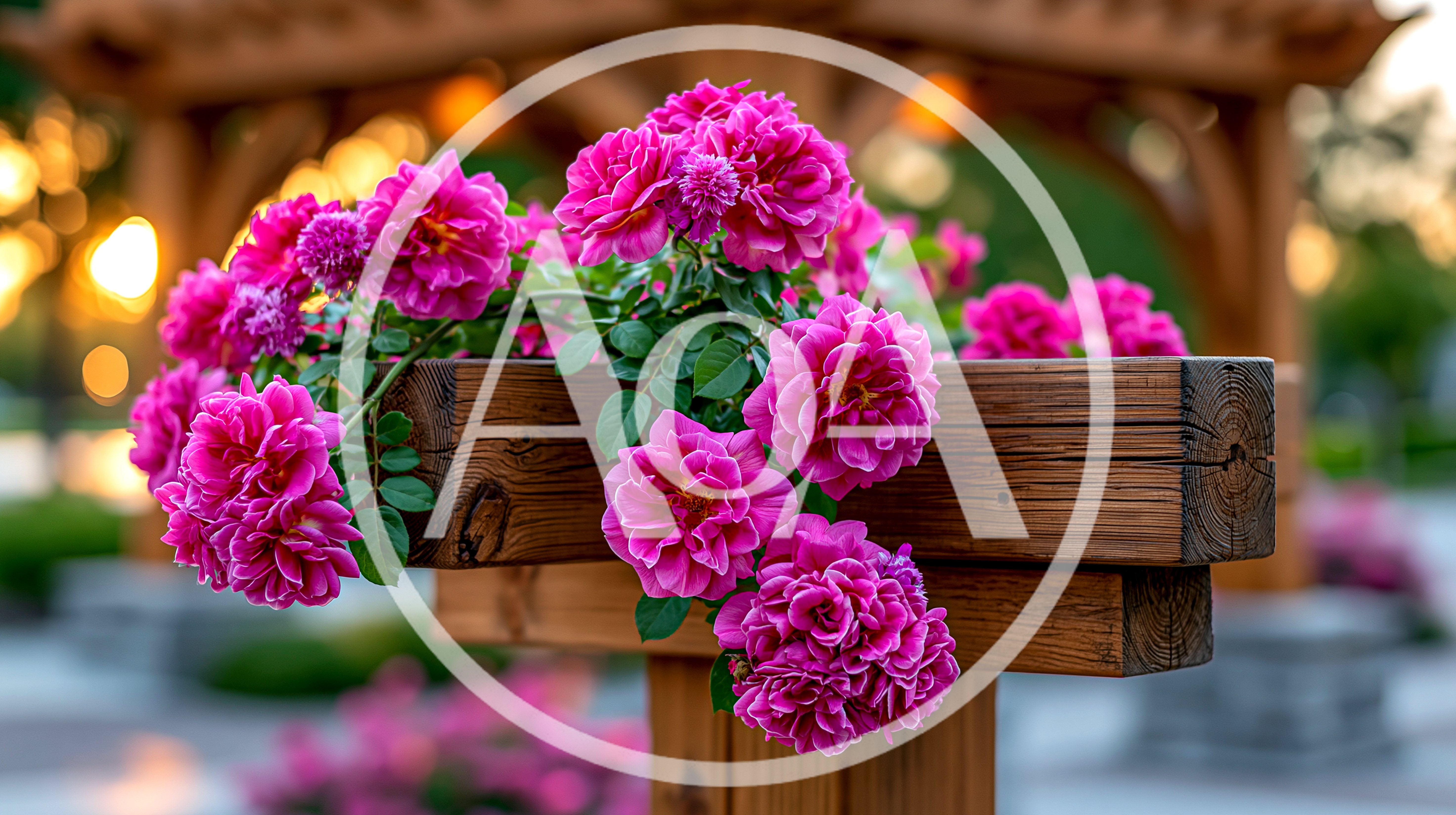 Vibrant Pink Roses Blooming On A Wooden Garden Trellis