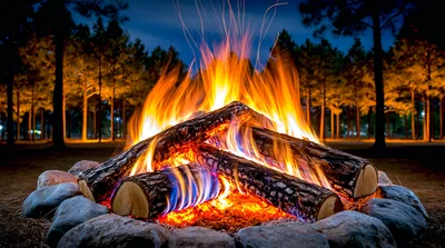 Bright Campfire Burning In A Forest At Night