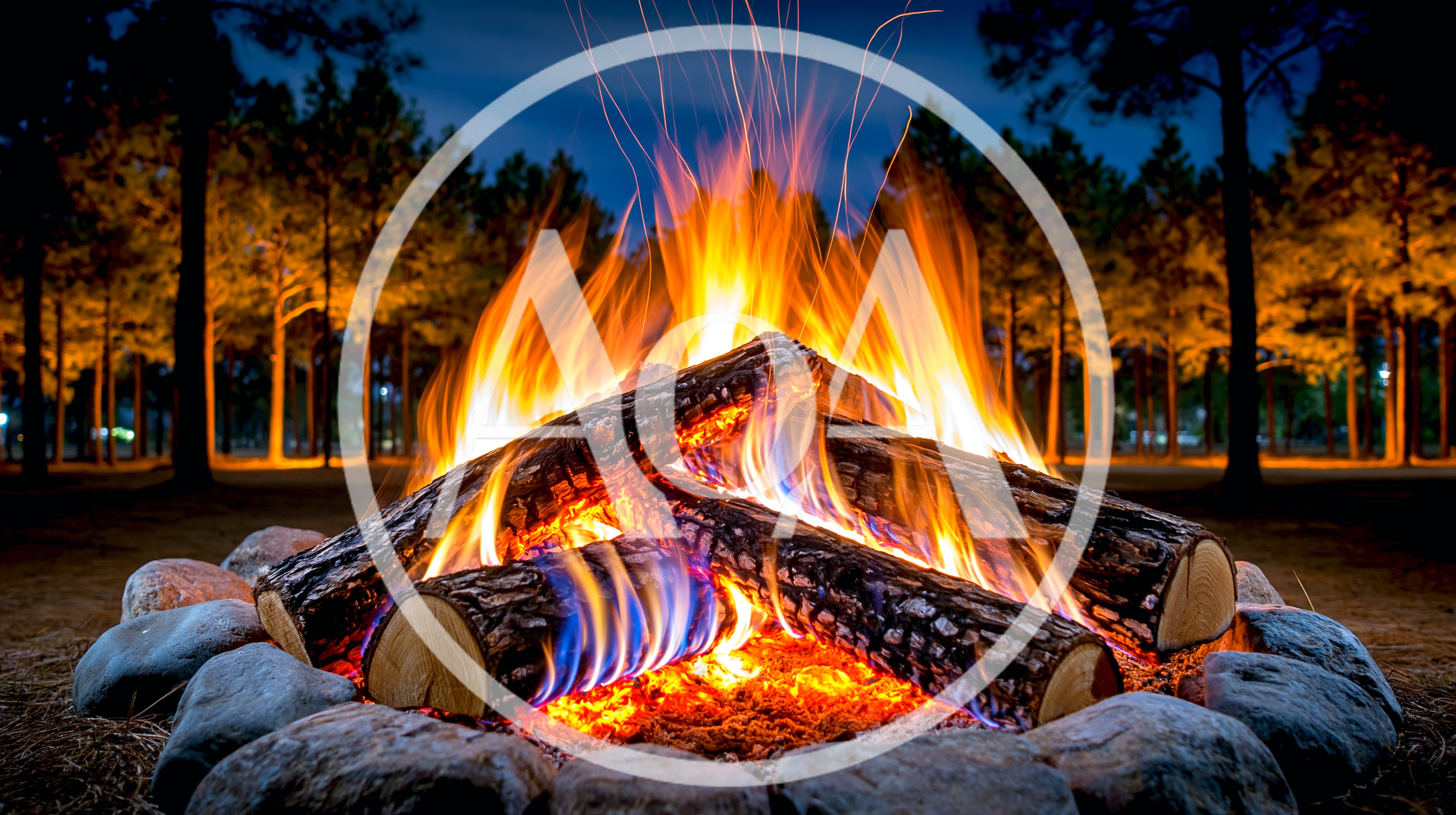 Bright Campfire Burning In A Forest At Night