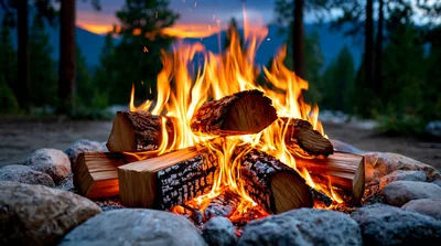 Crackling Campfire Burning In A Stone Fire Pit