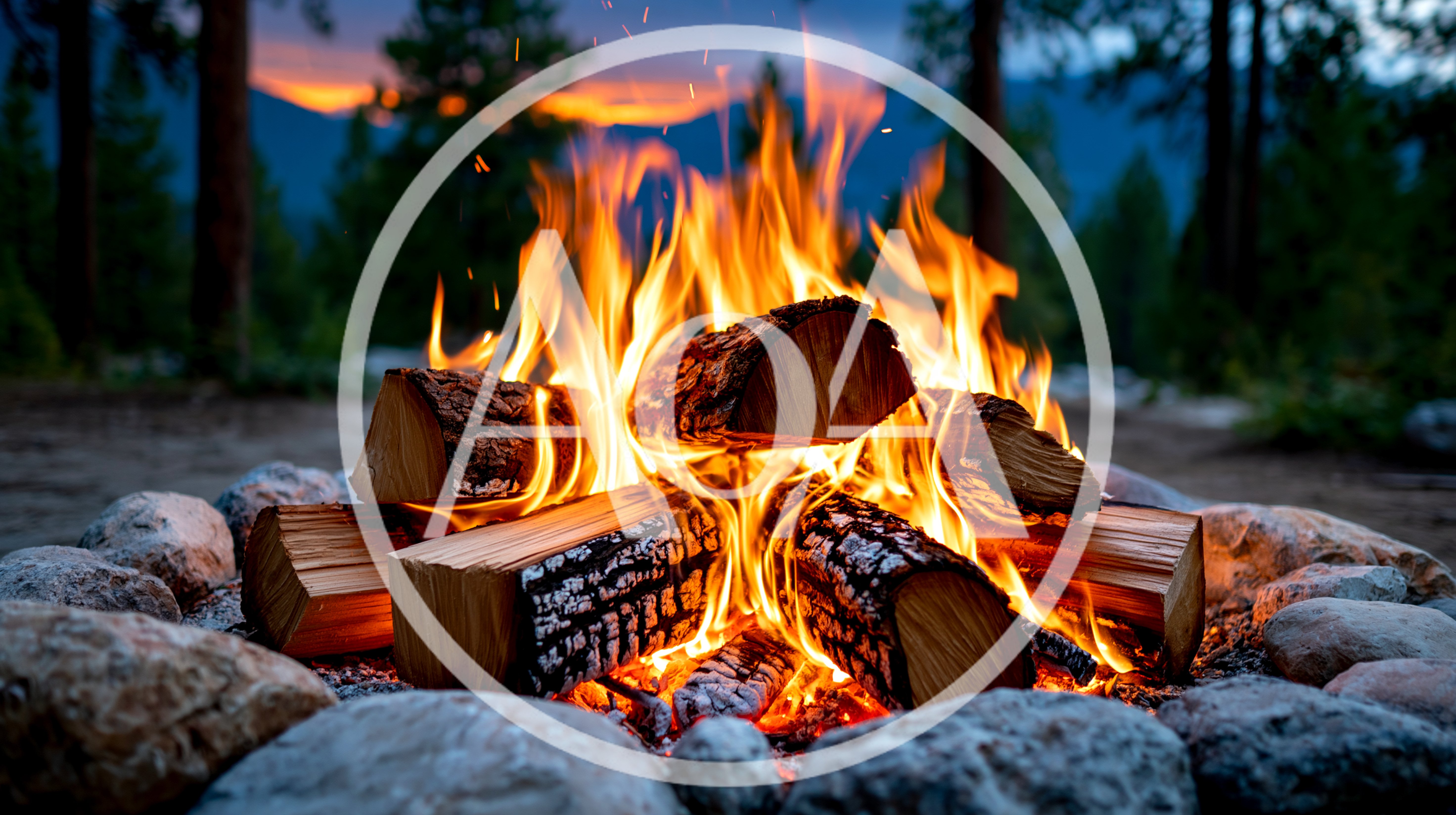 Crackling Campfire Burning In A Stone Fire Pit