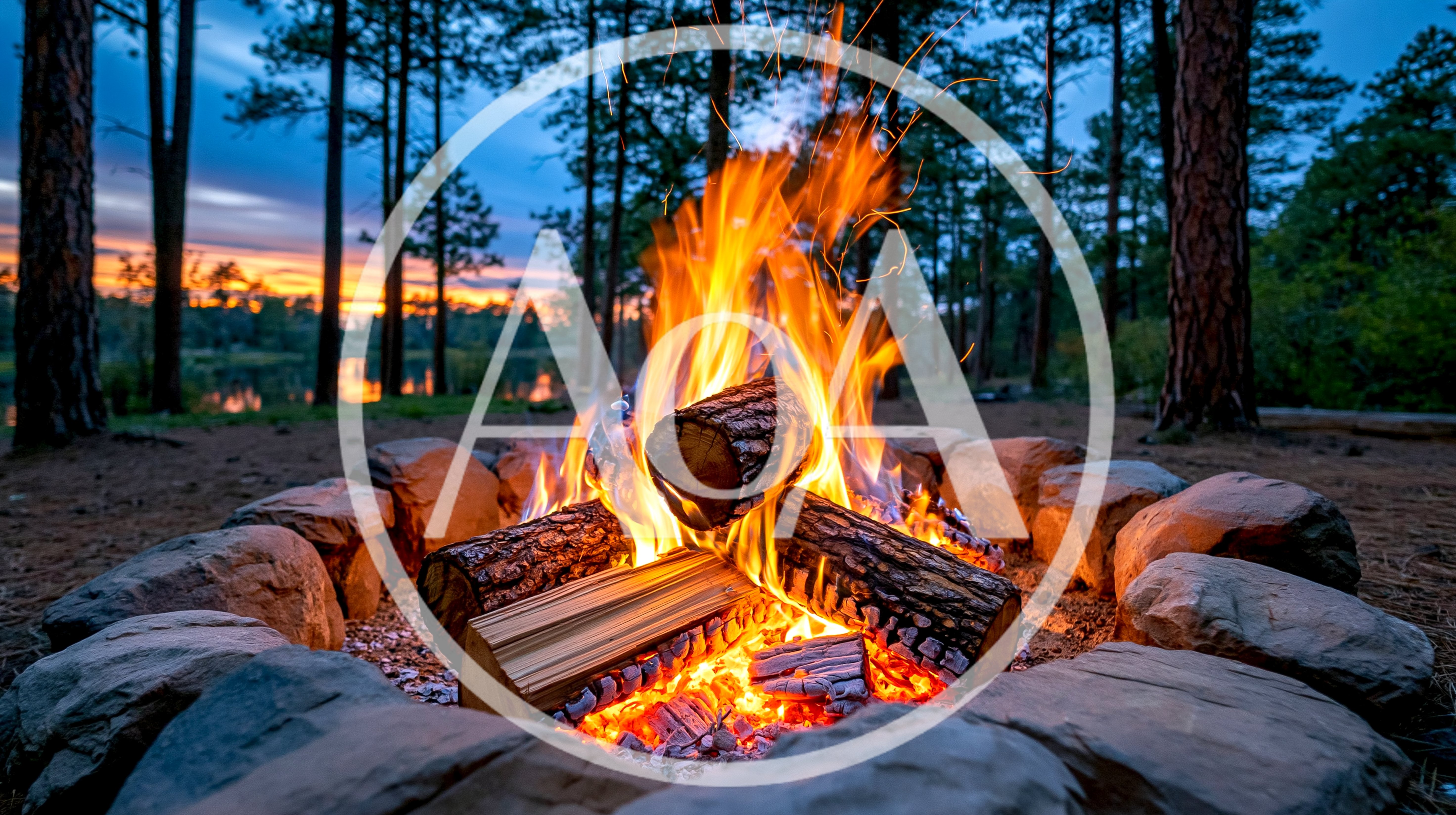 Crackling Campfire In A Forest At Sunset