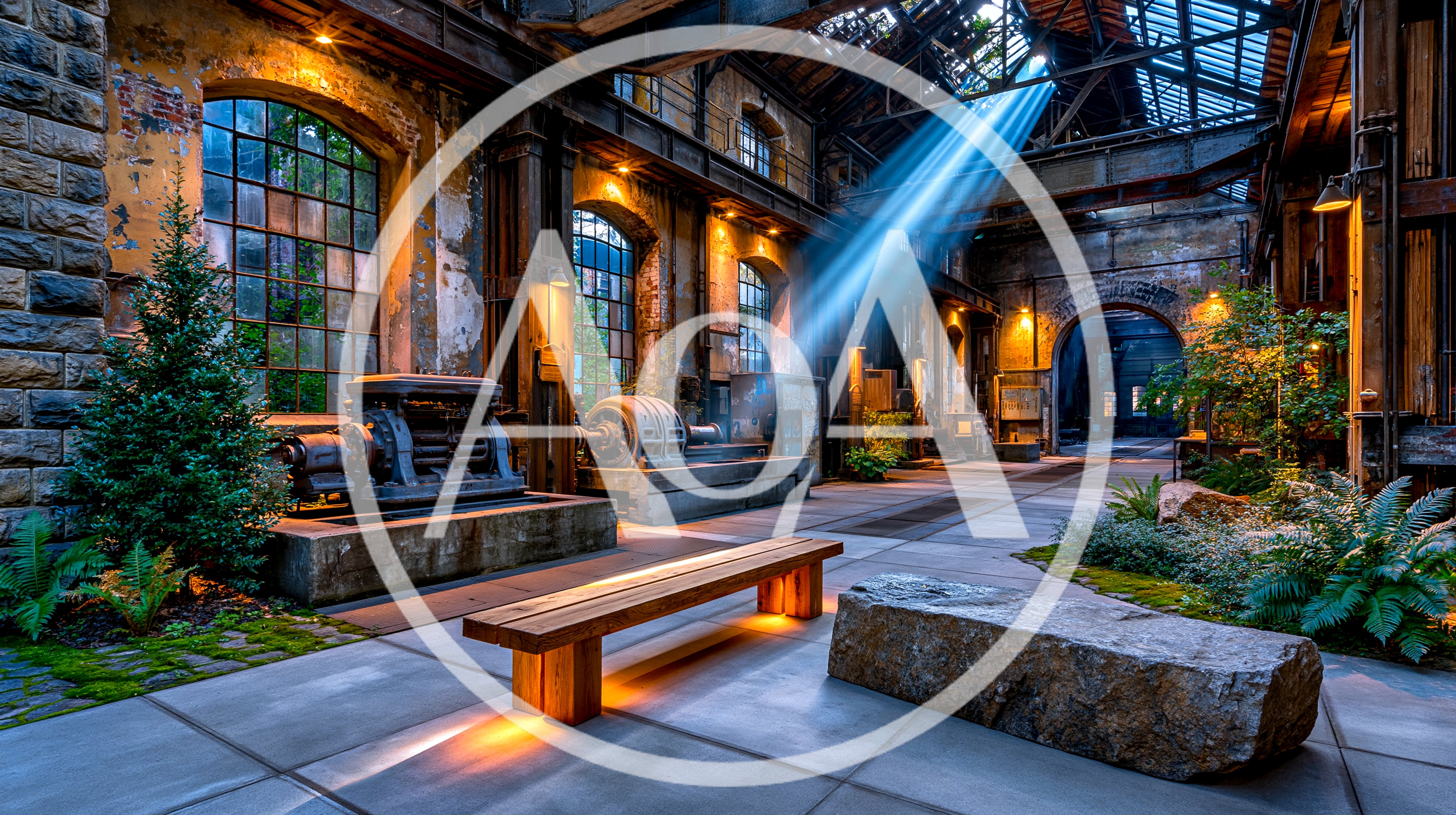 Abandoned Industrial Factory Interior With Natural Light Beams