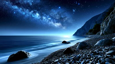 Milky Way Galaxy Over A Rocky Beach At Night