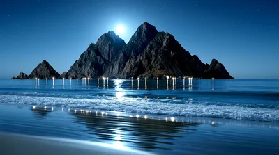 Full Moon Rising Over Jagged Coastal Mountain Peaks