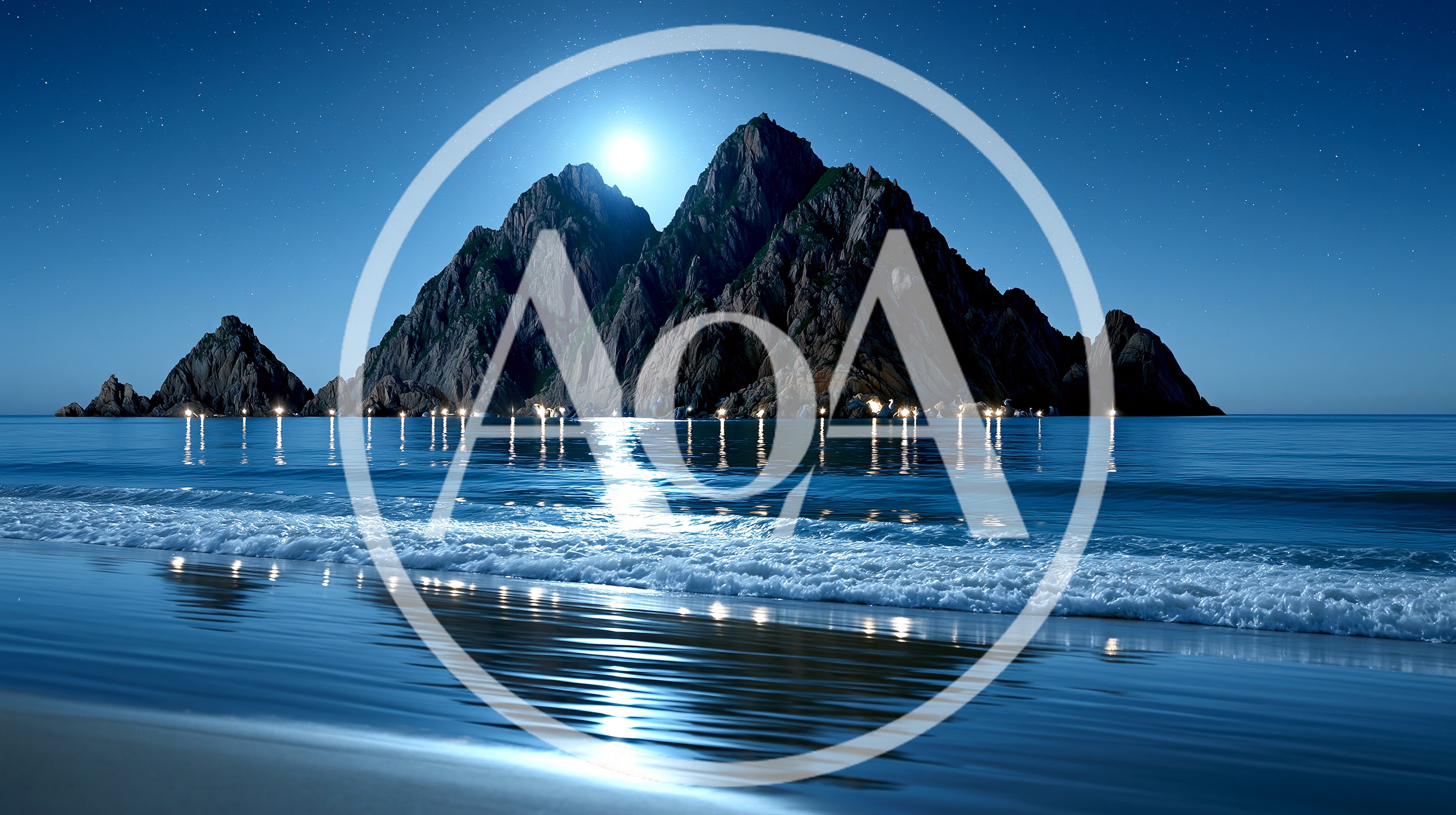 Full Moon Rising Over Jagged Coastal Mountain Peaks