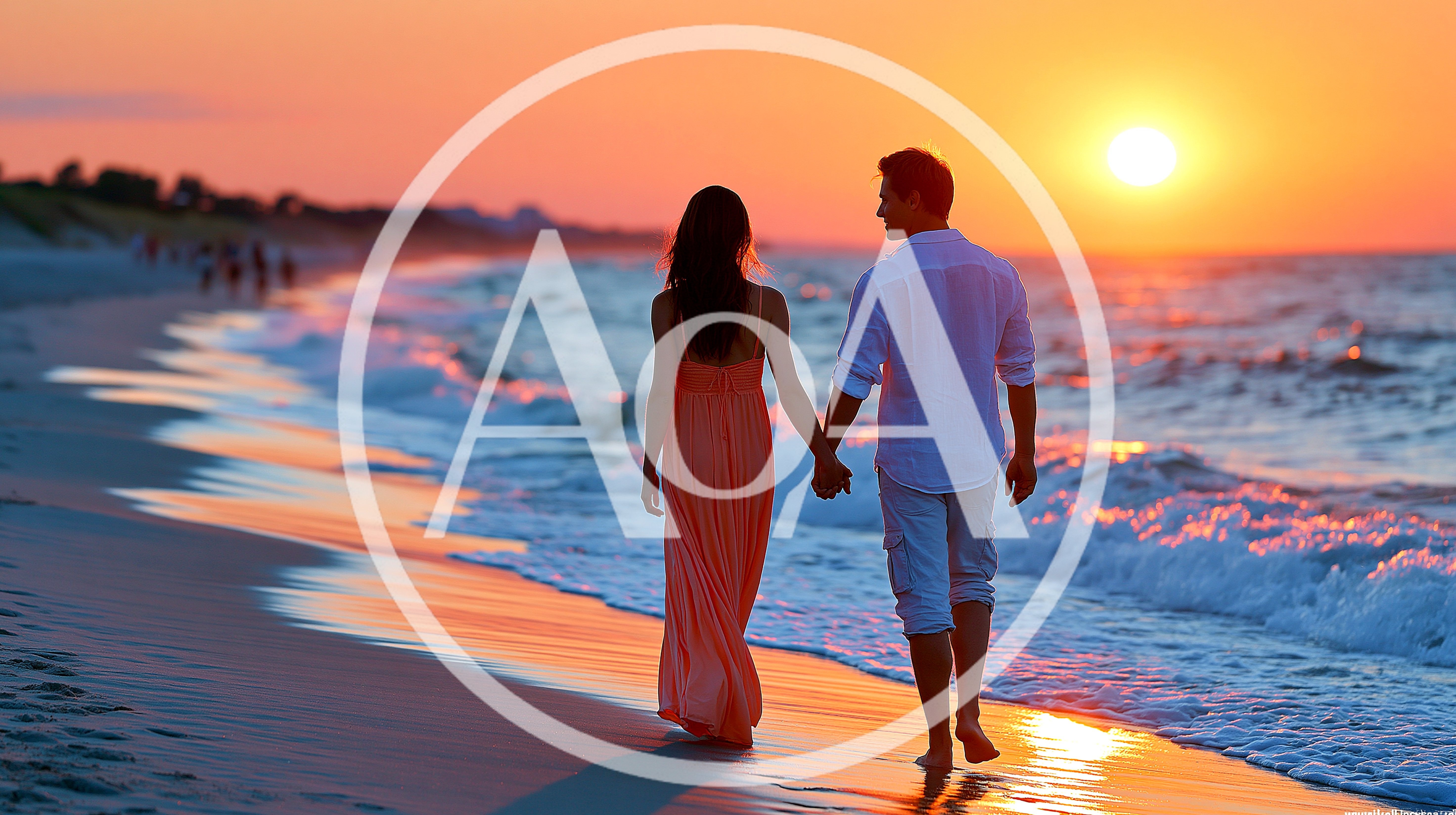 Couple Walking Hand In Hand On Beach At Sunset