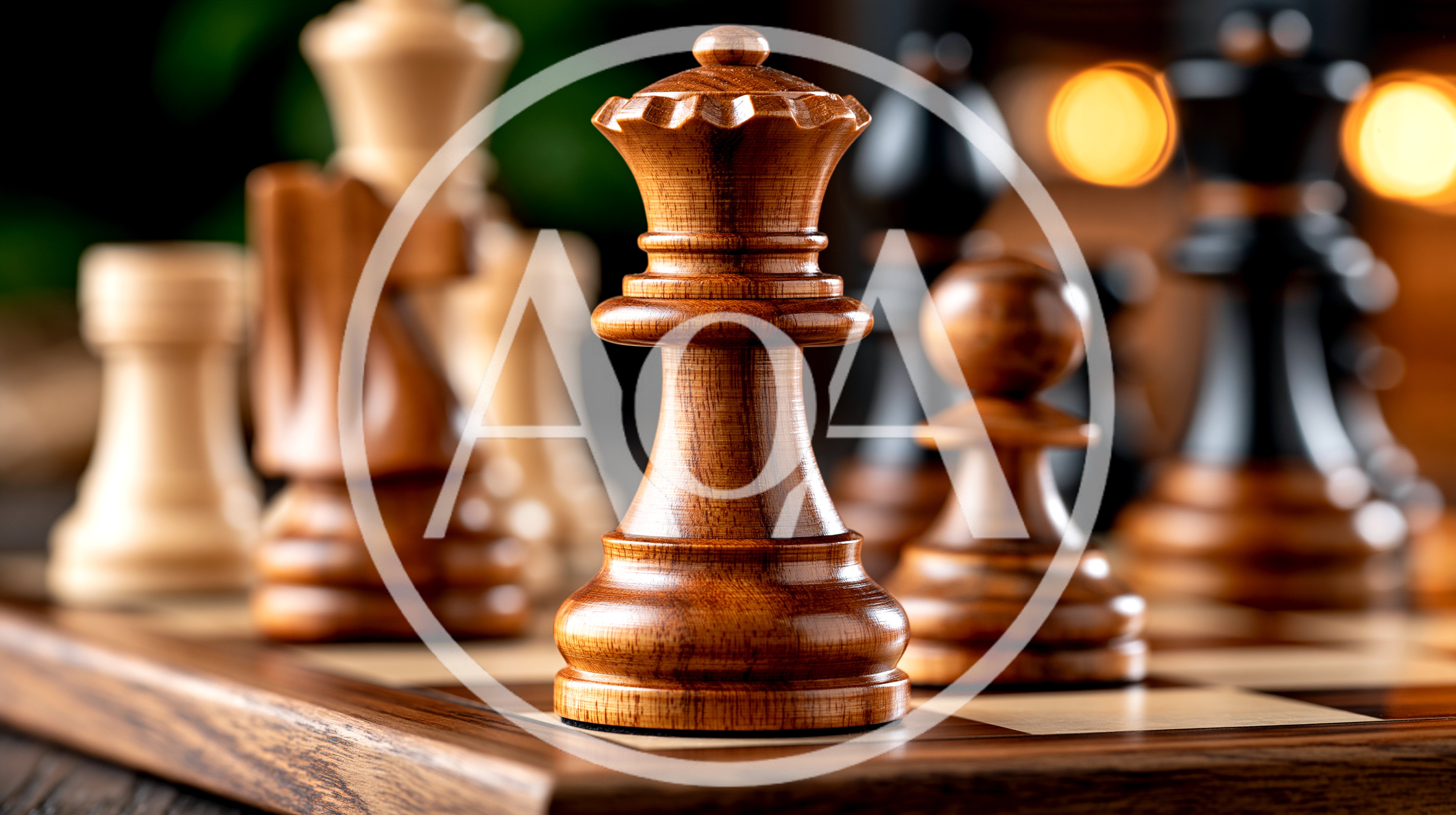Wooden Chess Pieces Arranged On A Game Board