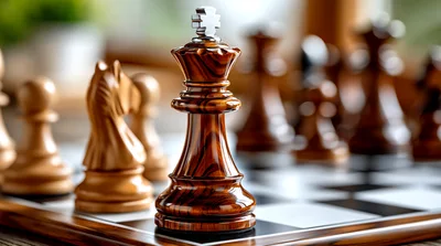Wooden Chess King Piece Standing On A Board