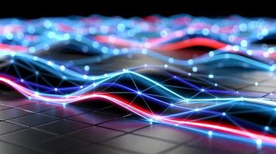 Abstract Digital Data Network With Glowing Wave Lines
