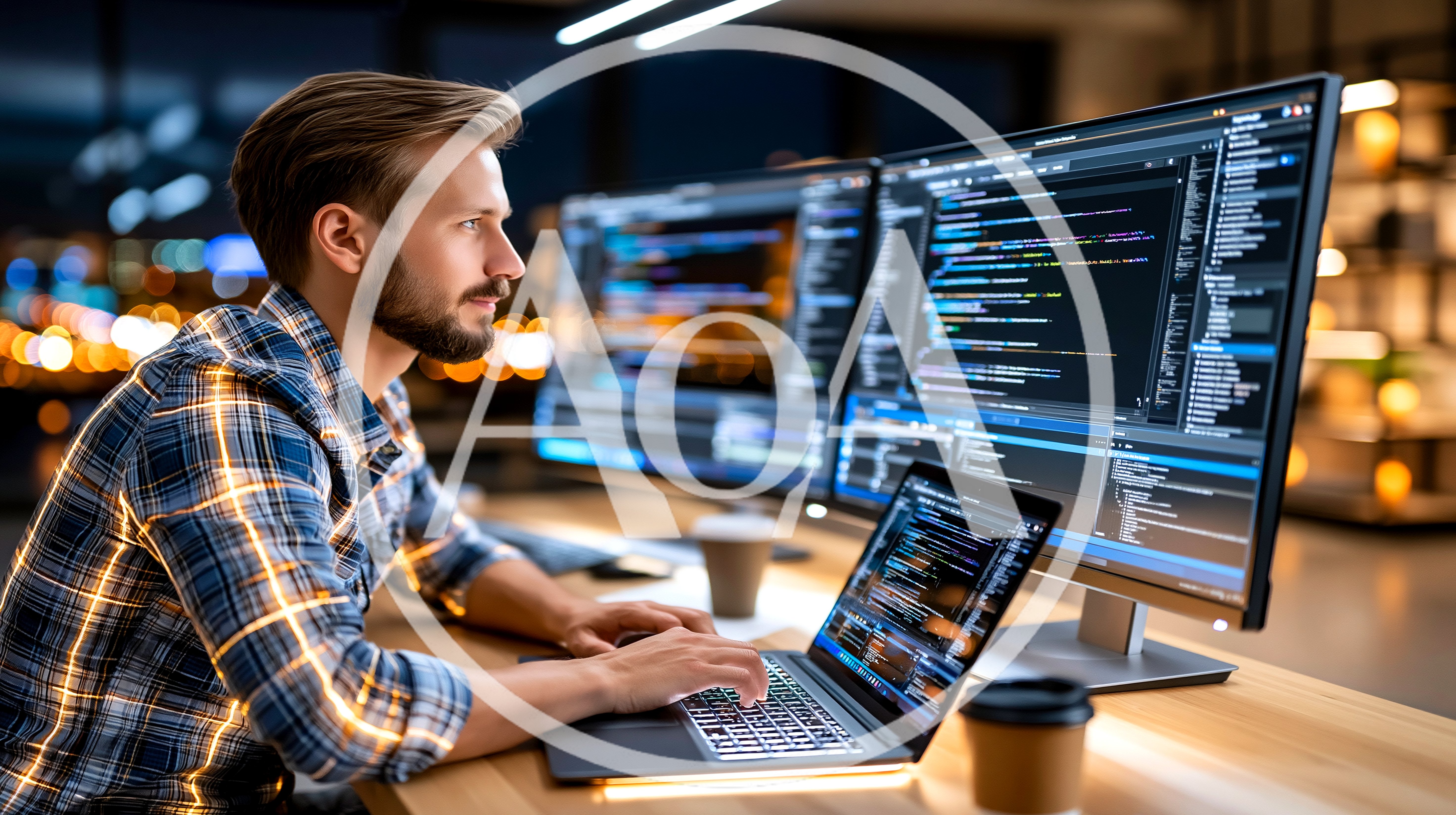 Software Developer Working On Code At Night