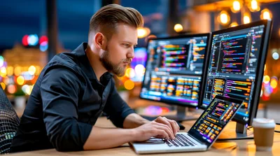 Software Developer Working On Code At Night
