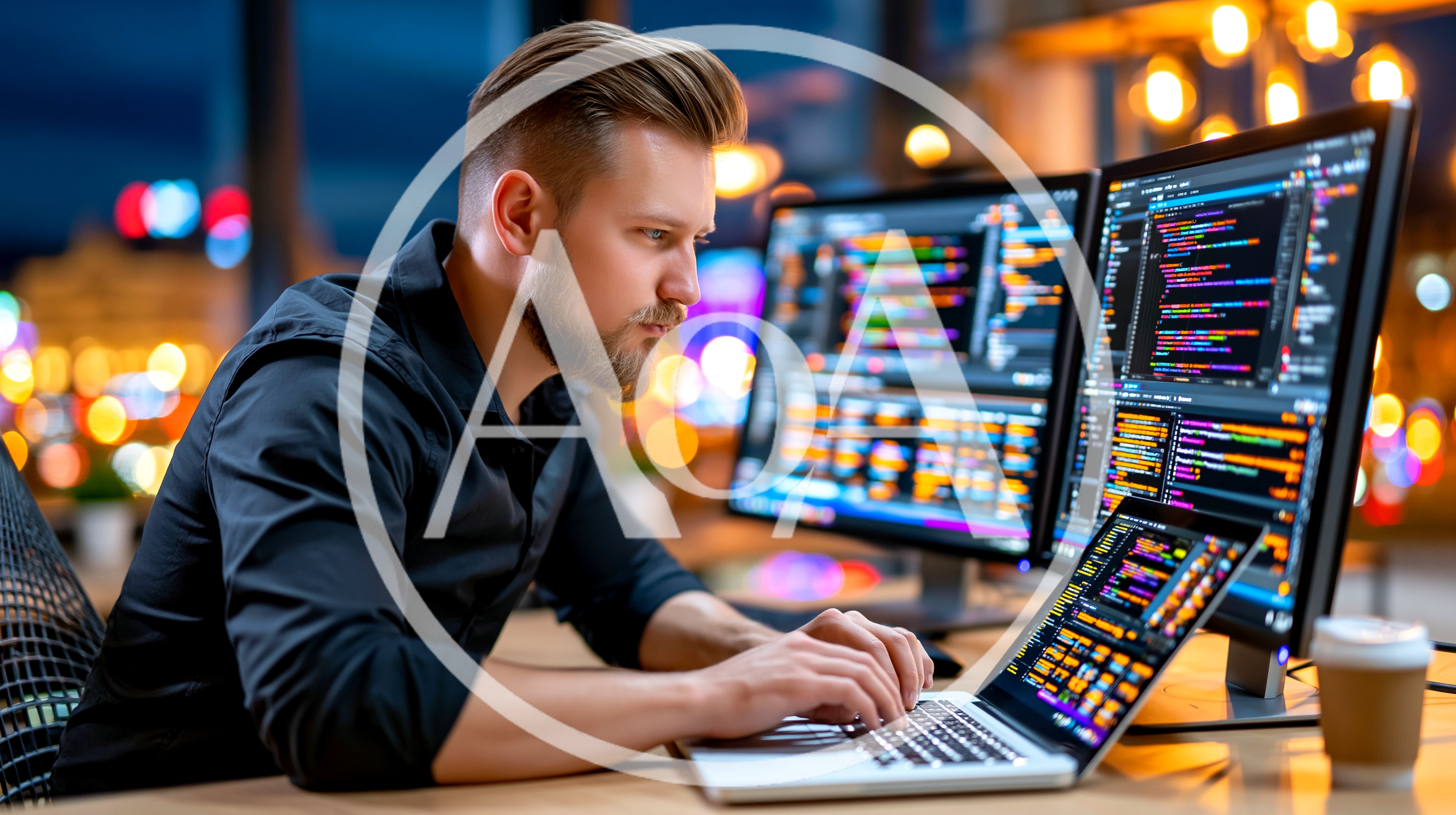 Software Developer Working On Code At Night