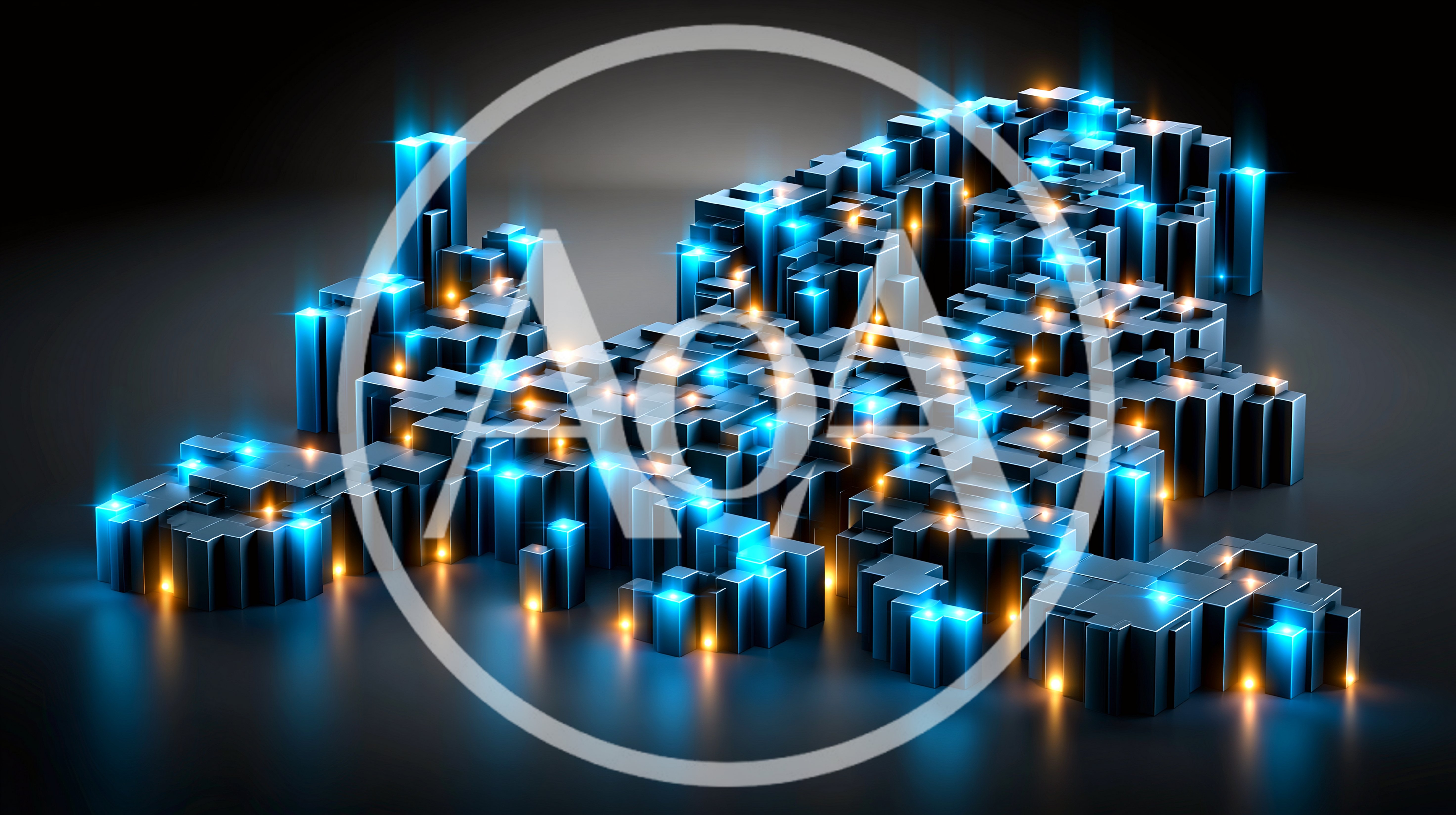 Abstract Digital Cityscape With Glowing Data Blocks