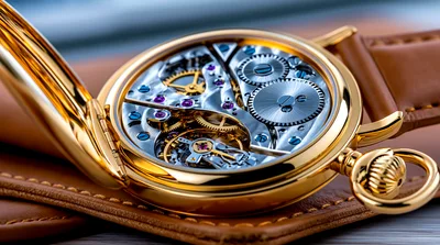 Close Up Of An Open Gold Pocket Watch Movement