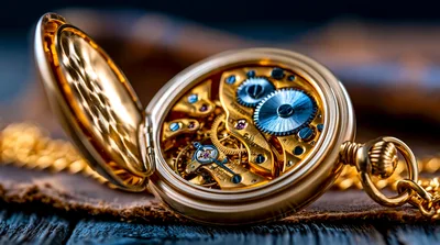 Open Gold Pocket Watch With Intricate Mechanical Movement