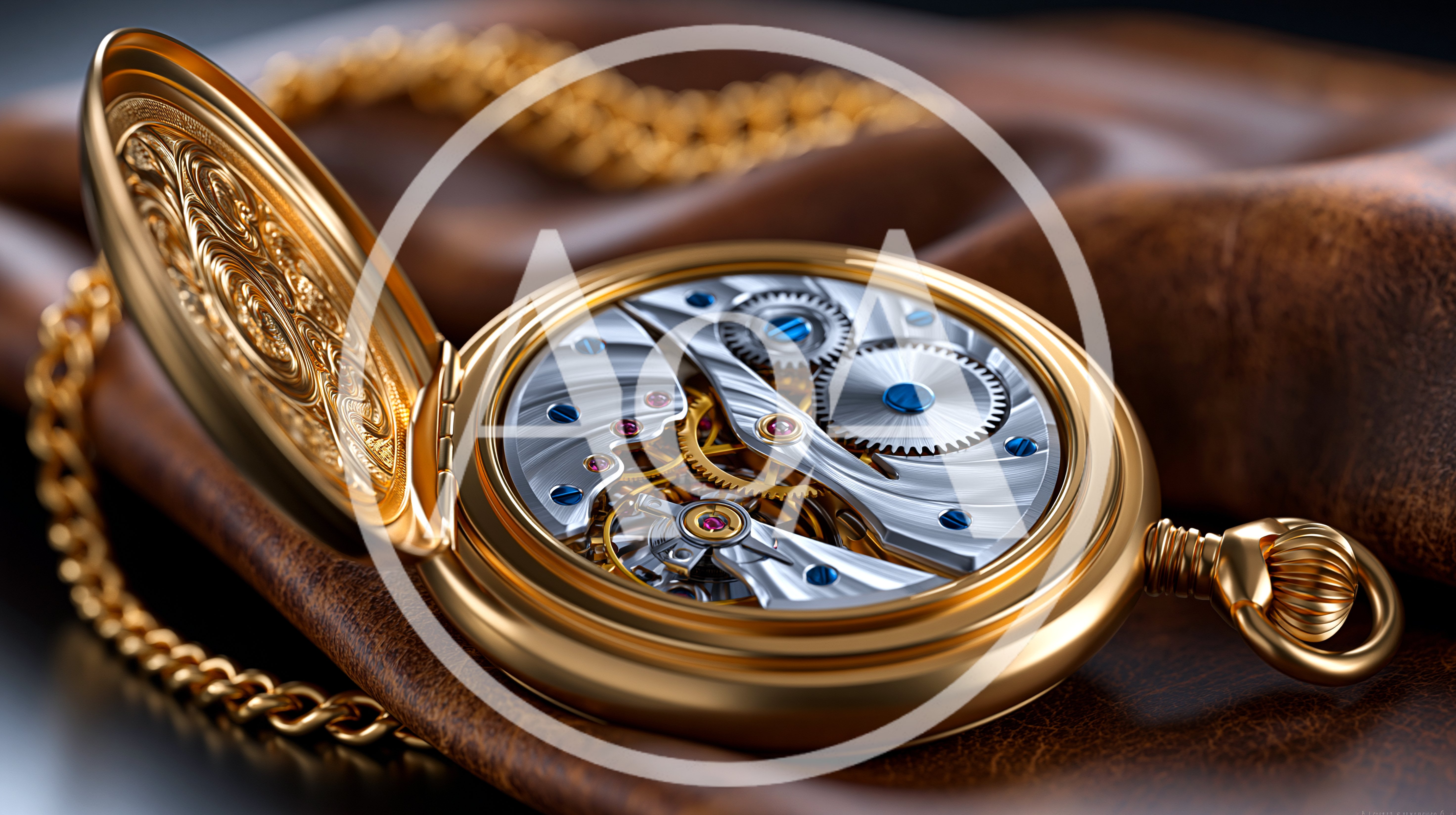 Open Gold Pocket Watch With Visible Mechanical Movement