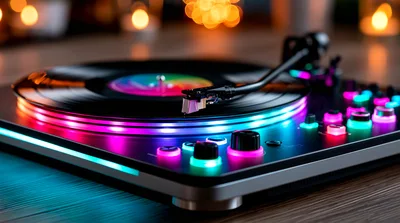 Modern DJ Turntable With Vibrant Neon LED Lighting