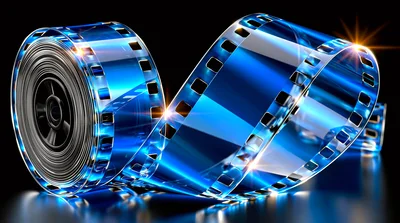 Cinematic Film Reel Unrolling On Dark Background